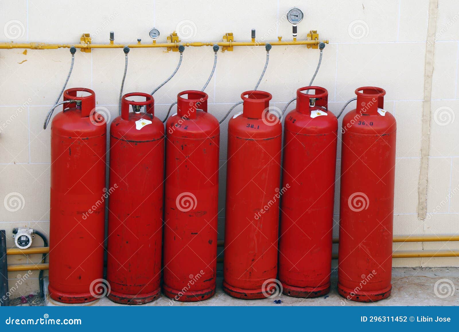 Liquid Petroleum Gas ( LPG ) Cylinder in a Distribution Chamber Stock