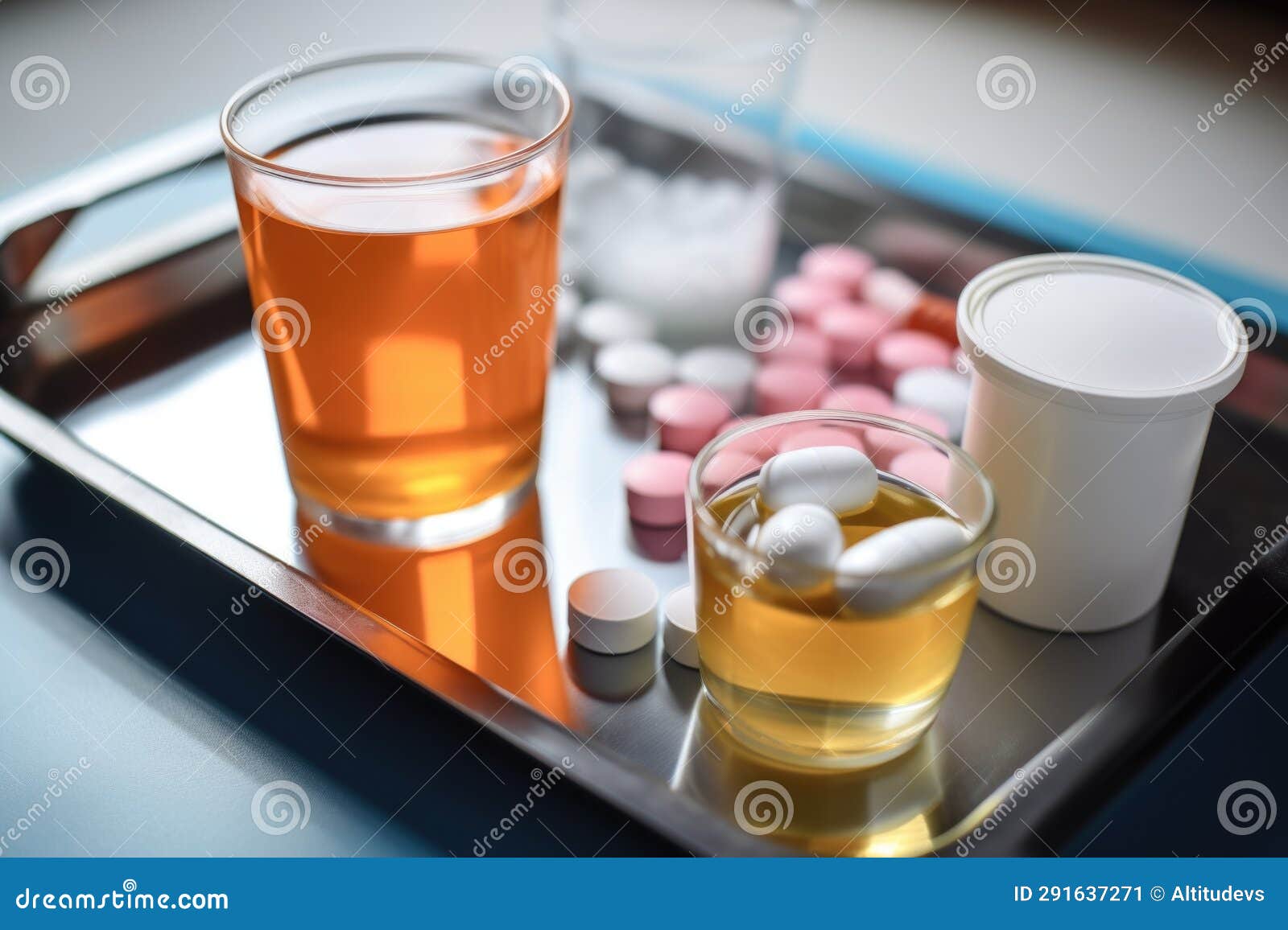 Liquid and Solid Medications on a Meal Tray Stock Image Image of