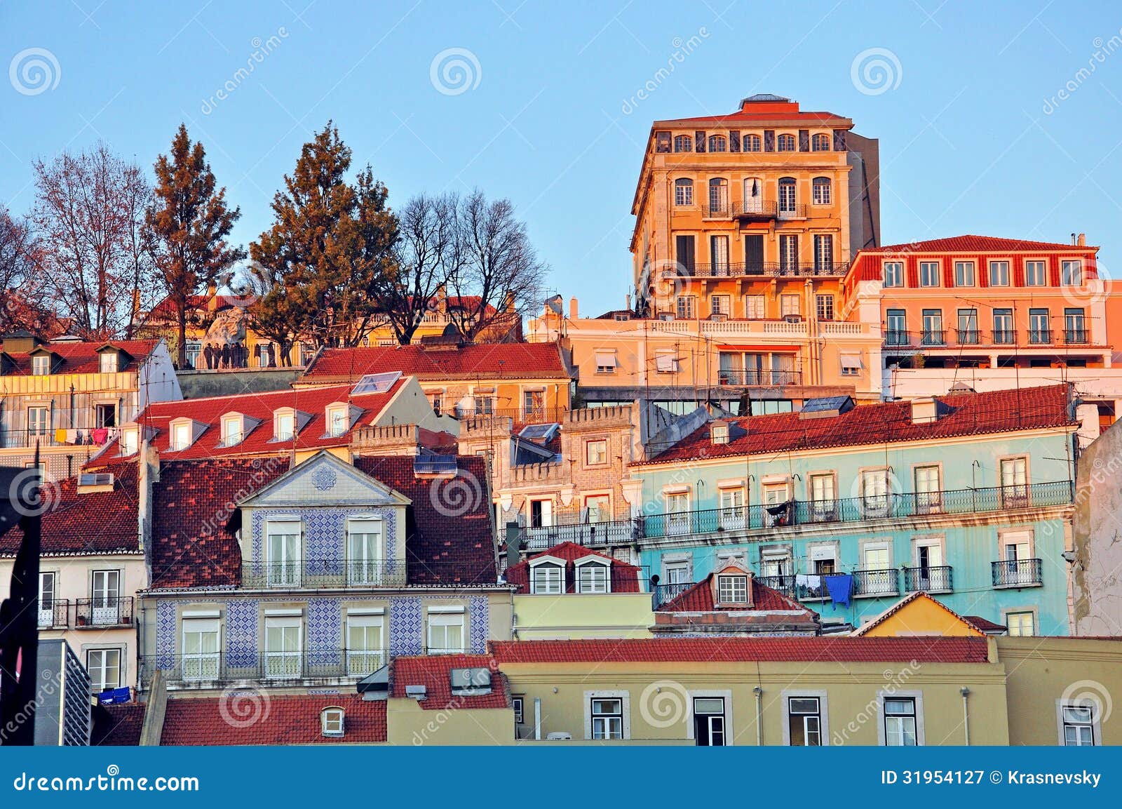 lisbon baixa on sunset