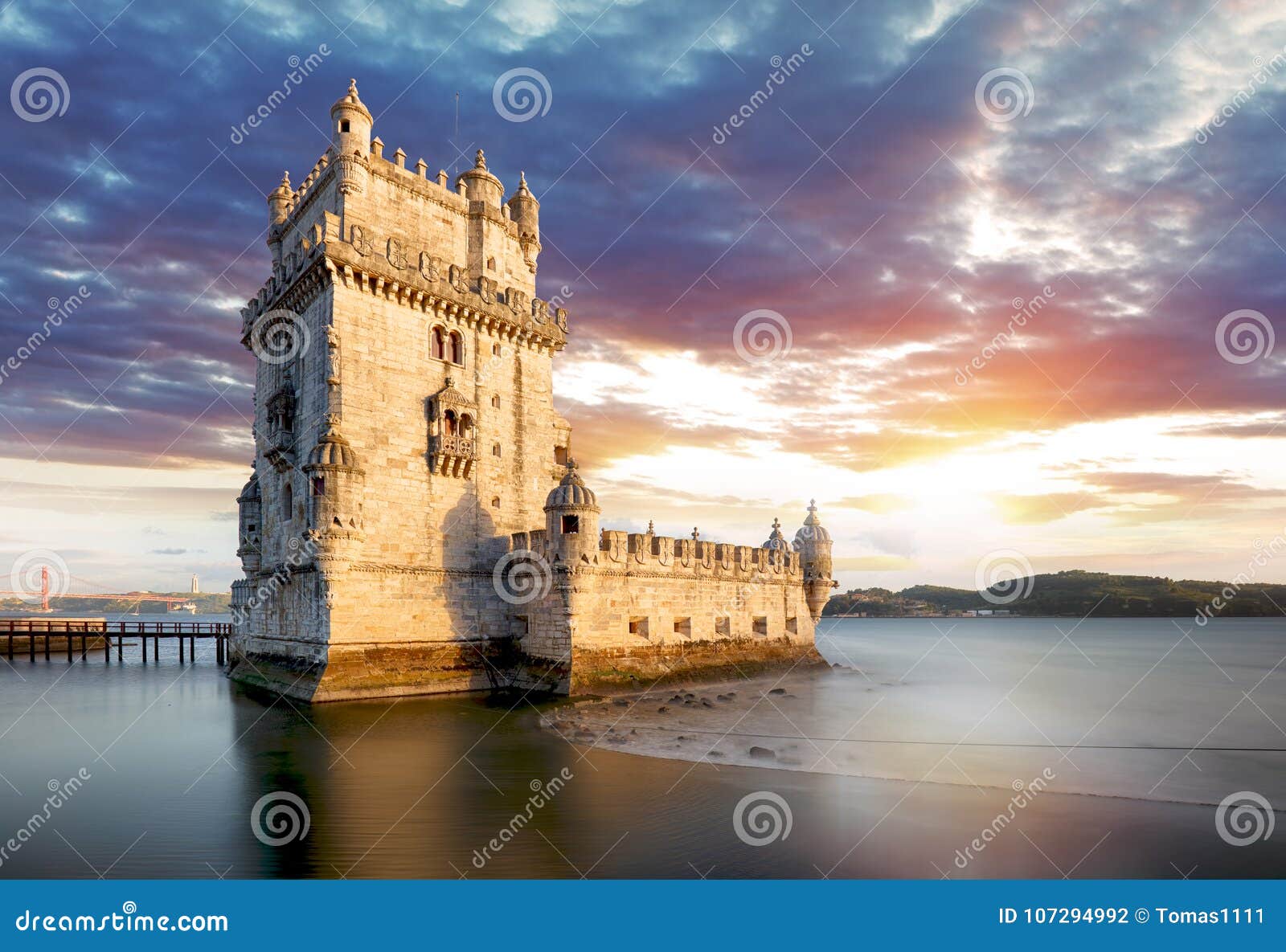 lisbon, belem tower at sunset, lisboa - portugal