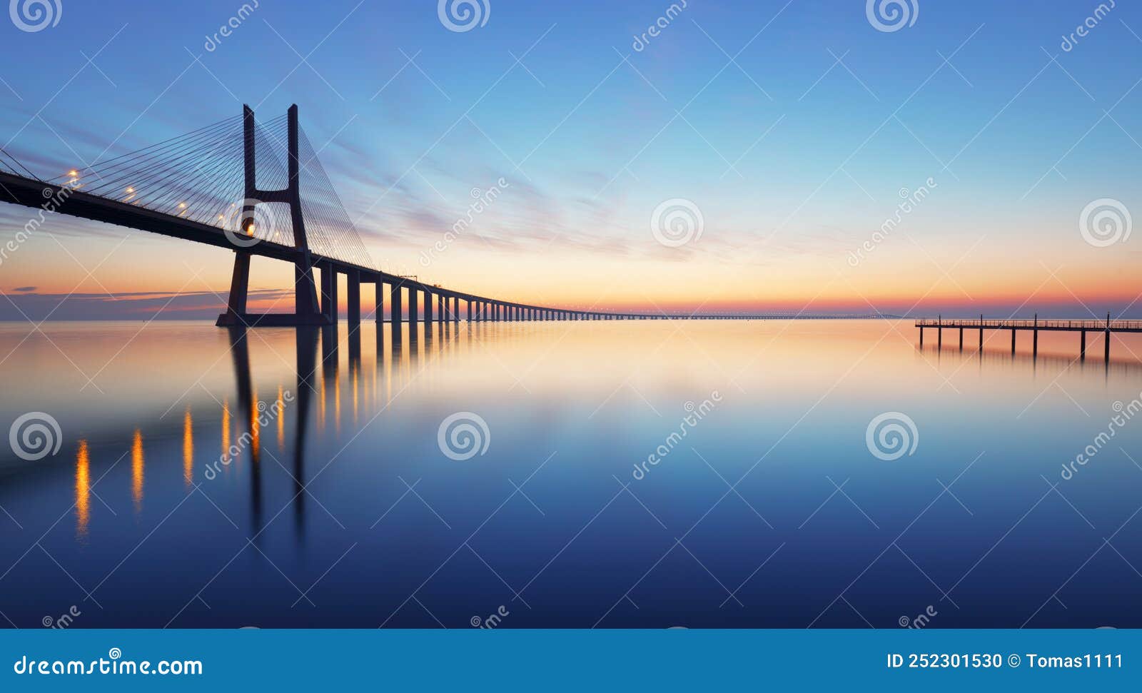 lisbon bridge - vasco da gama at sunrise, portugal