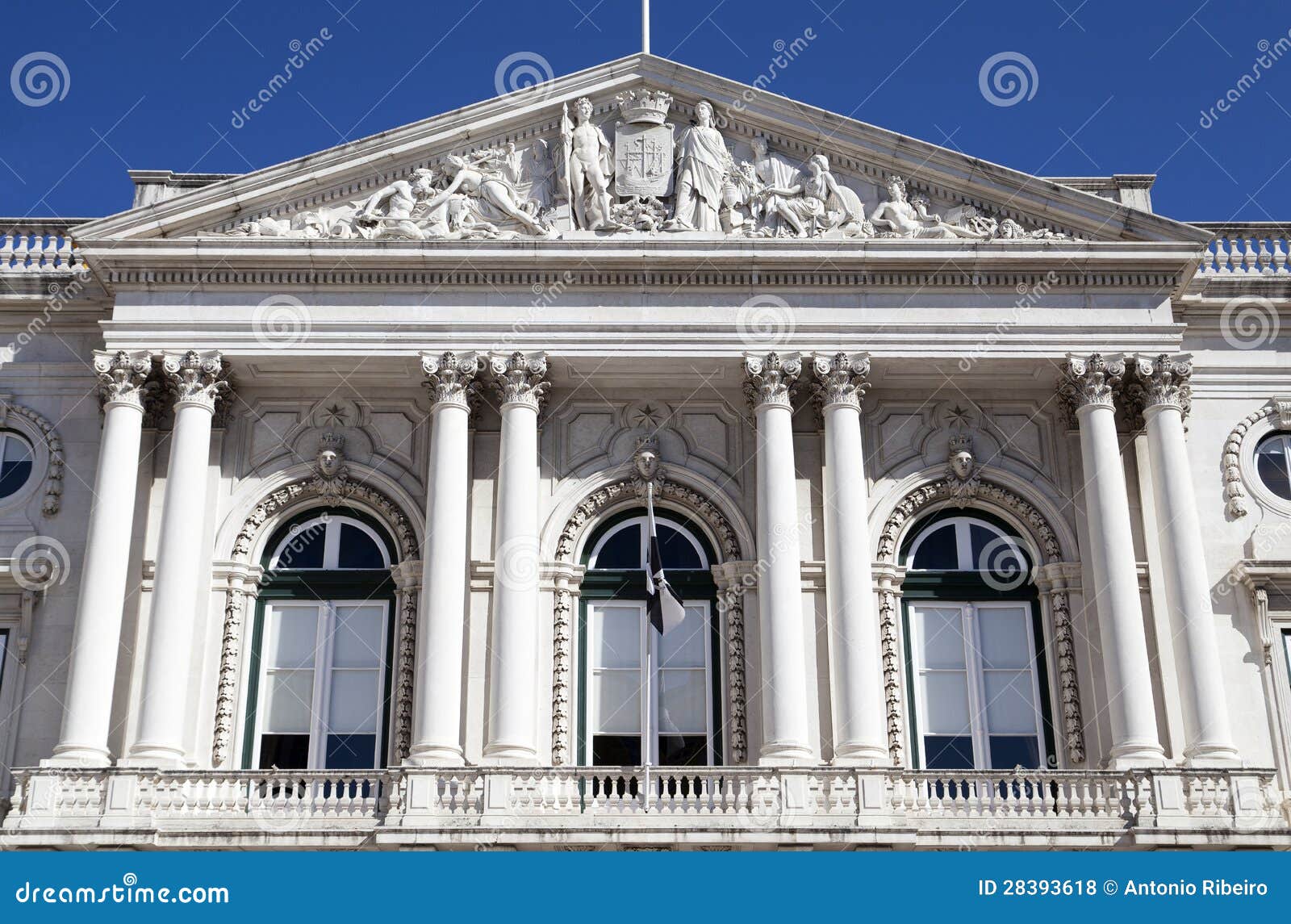 Lisbon City Hall stock photo. Image of portico, tympanum 28393618