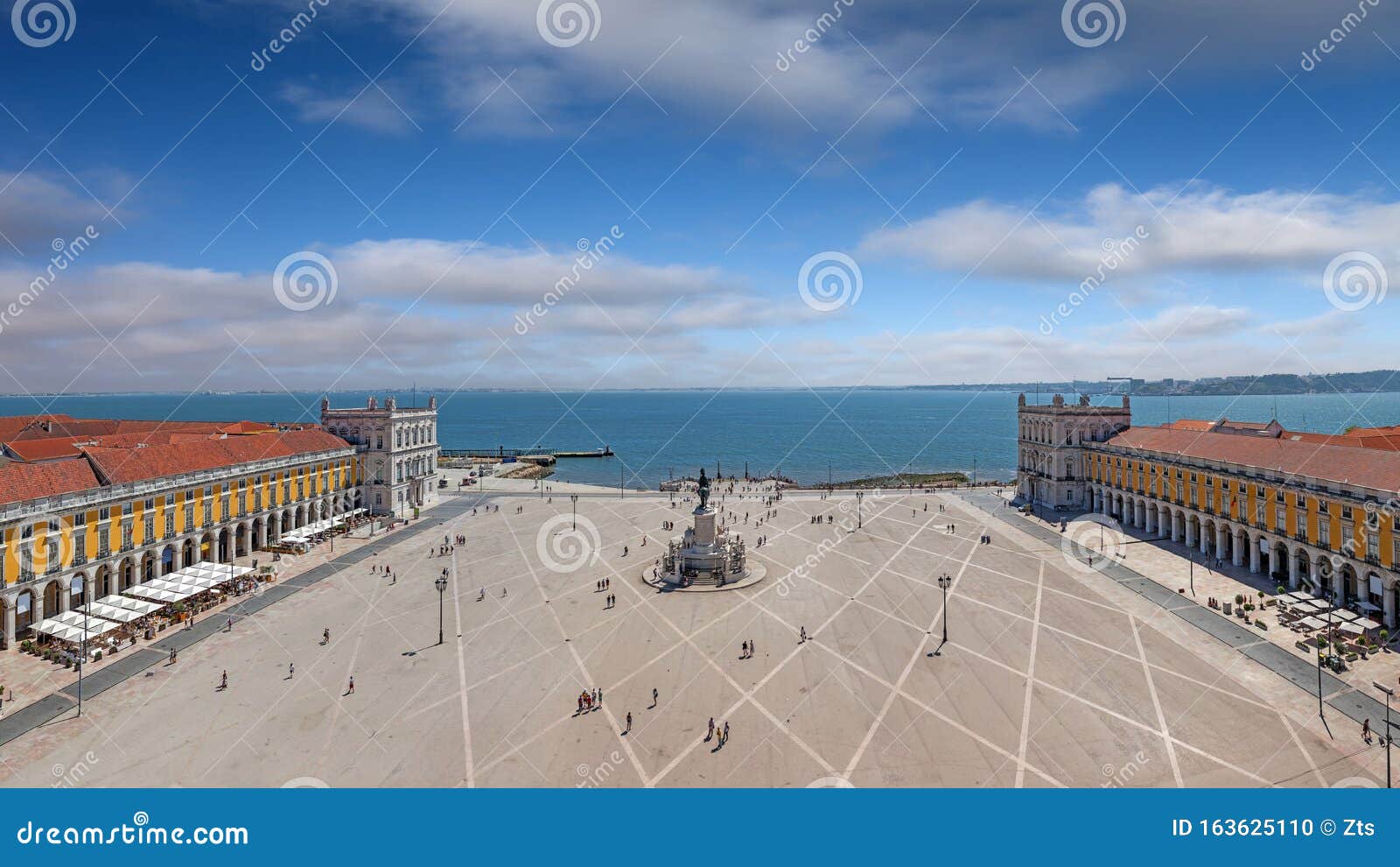 lisbon, portugal. aerial view of praca do comercio aka terreiro do paco or commerce square with king dom jose statue, cais das