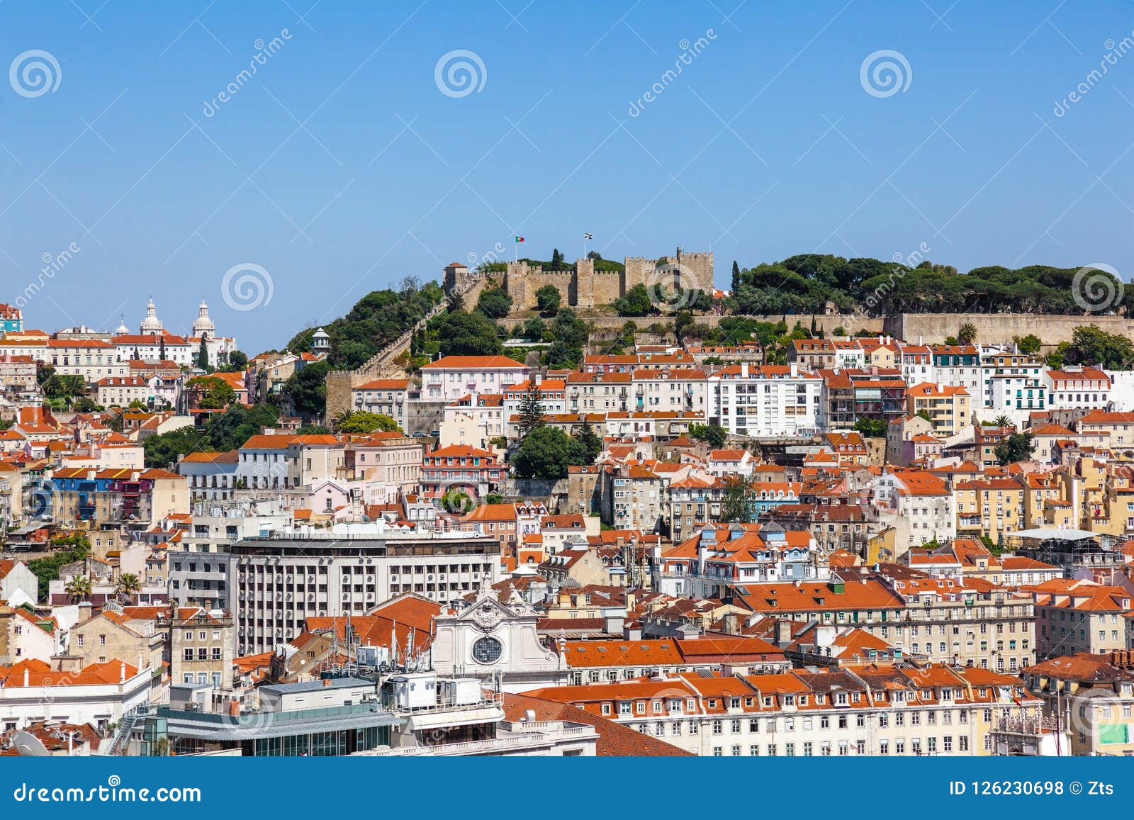lisbon skyline, portugal. , the baixa, alfama and mouraria districts