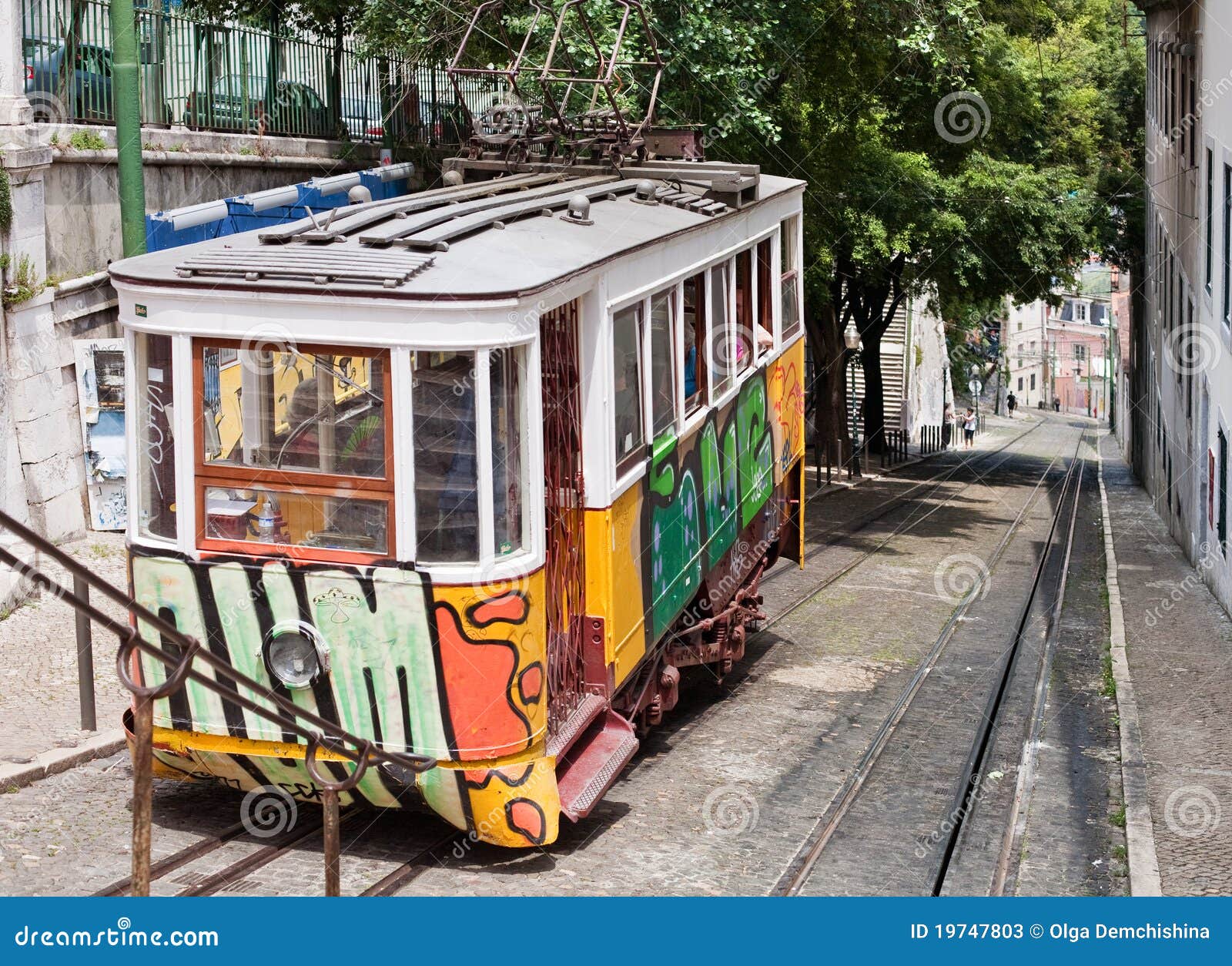 Lisbon street with tram stock image. Image of colorful - 19747803