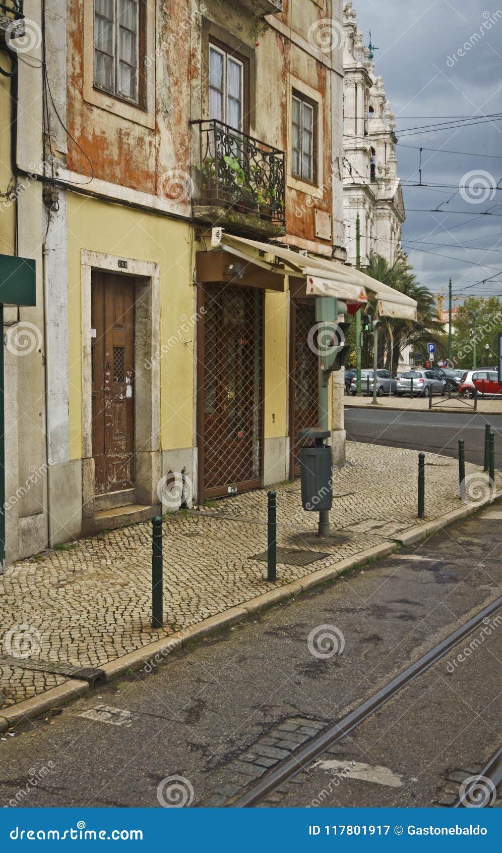 tramway rails, lisbon, portugal patio