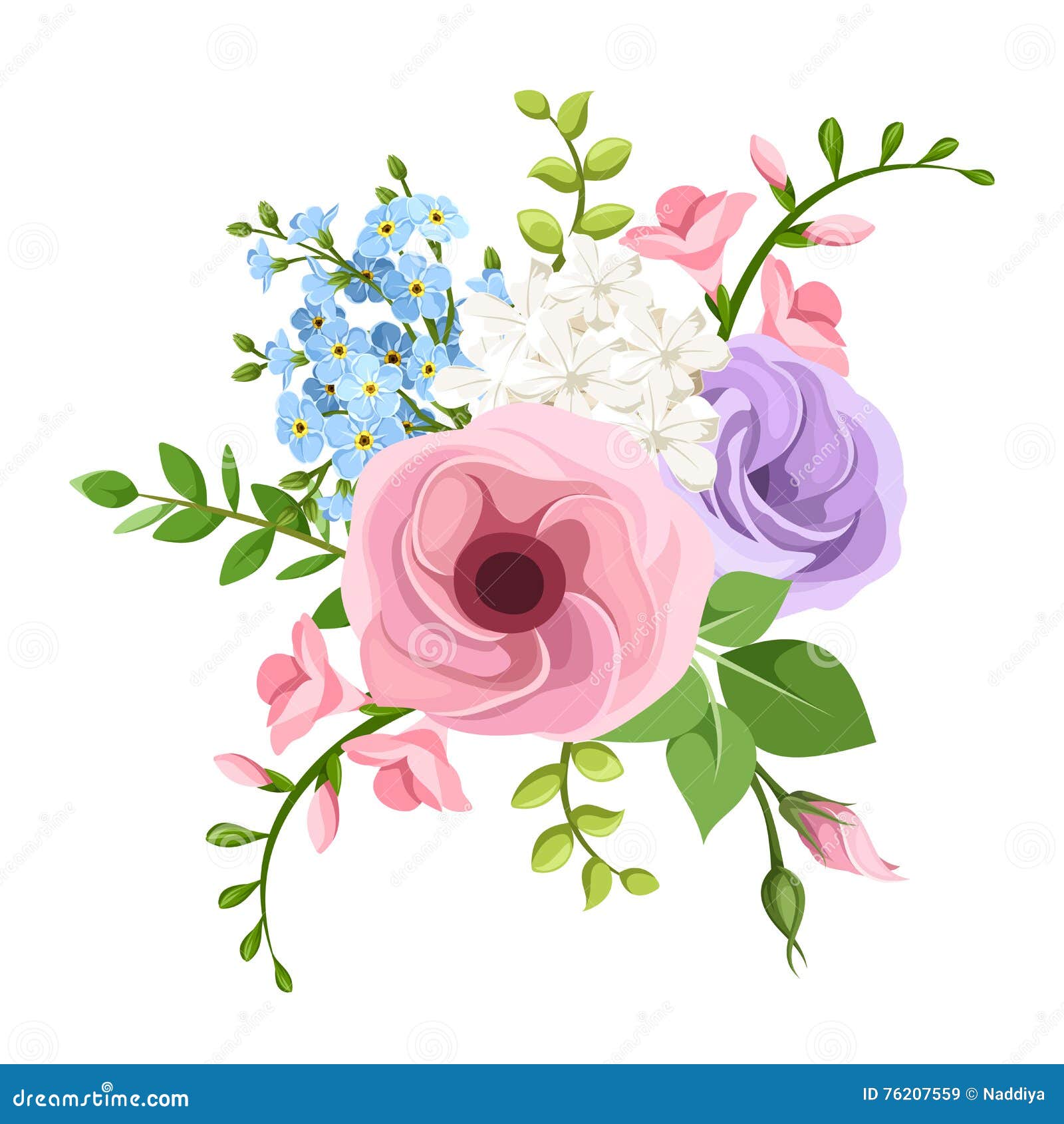Lisianthus, Freesia And Forget-me-not Flowers Bouquet ...