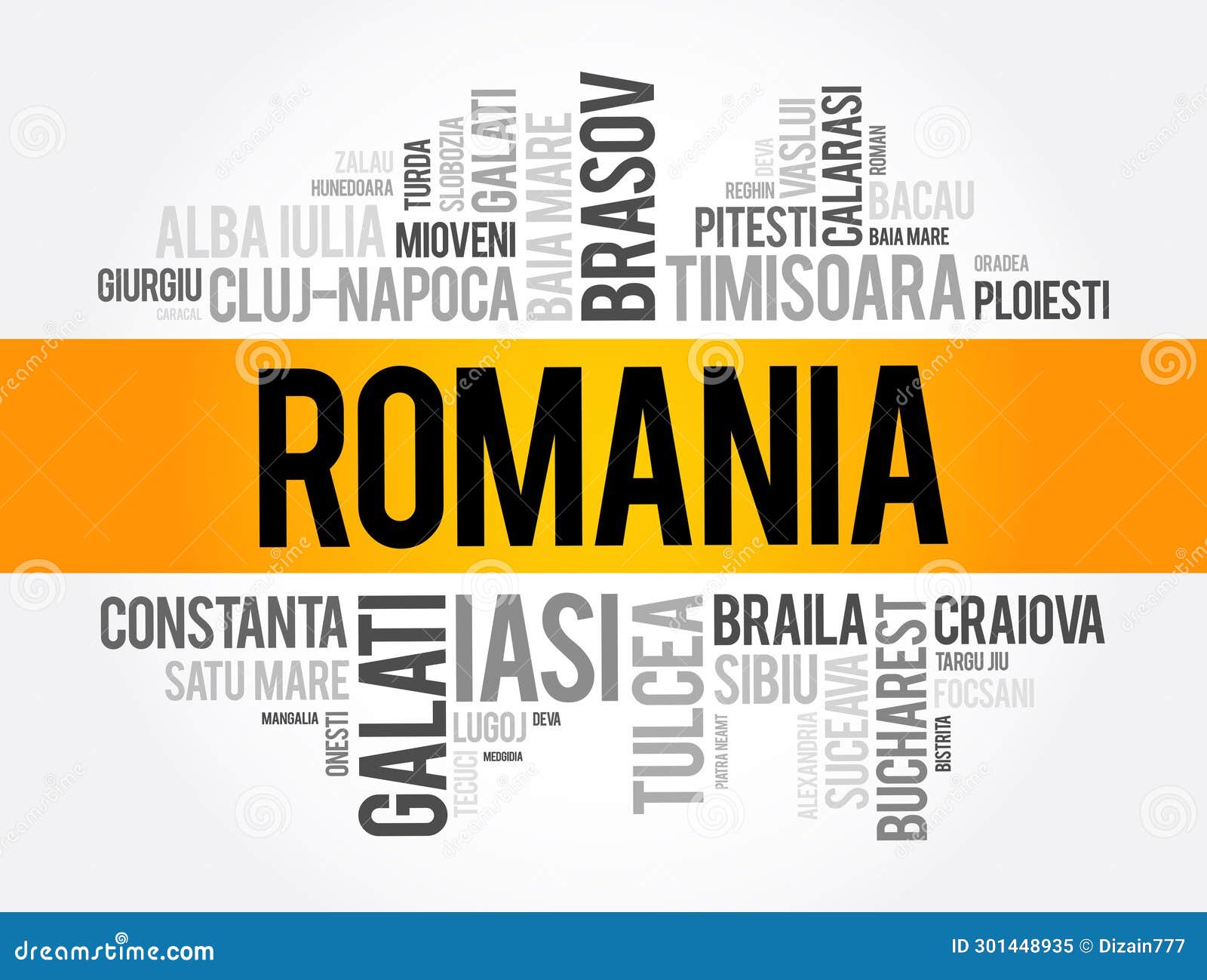 list of cities in romania word cloud collage, business and travel concept background