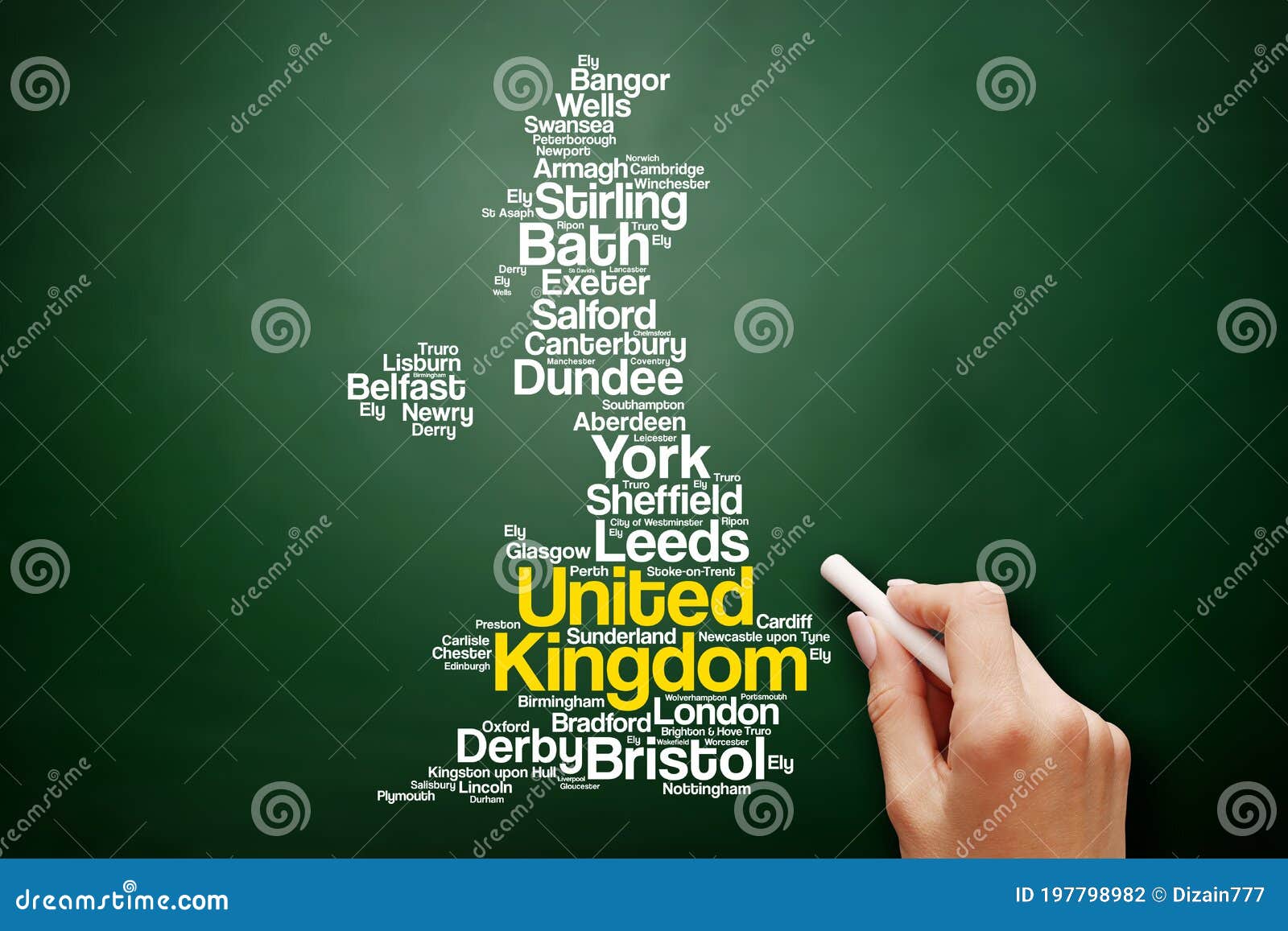 list of cities and towns in united kingdom, map word cloud collage, business and travel concept background