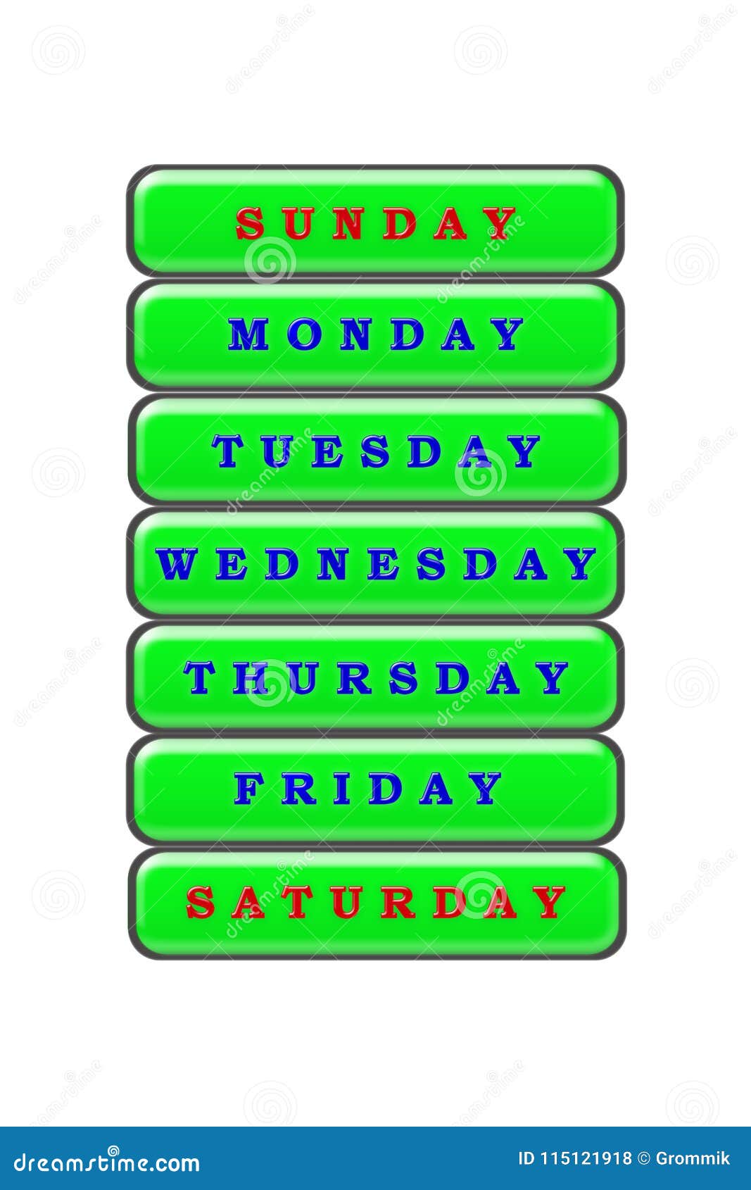 In the List of Week Days Sunday and Saturday Highlighted in Red Stock  Illustration - Illustration of accent, color: 115121918
