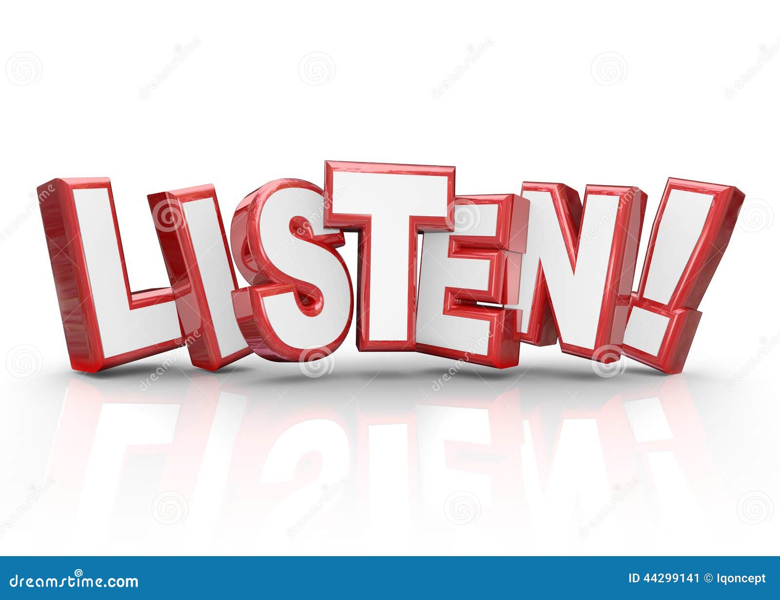 listen word 3d red letters pay attention important information