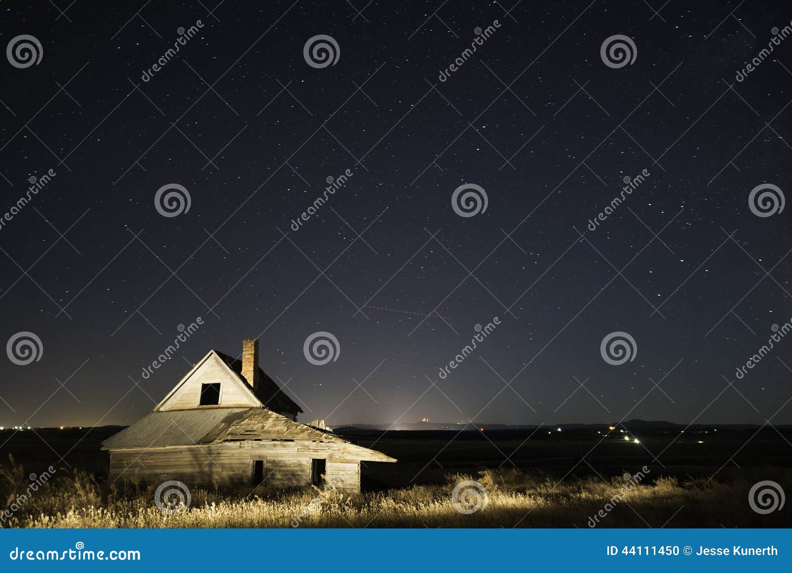 Lit Abandoned Ranch House stock photo. Image of dakota 44111450