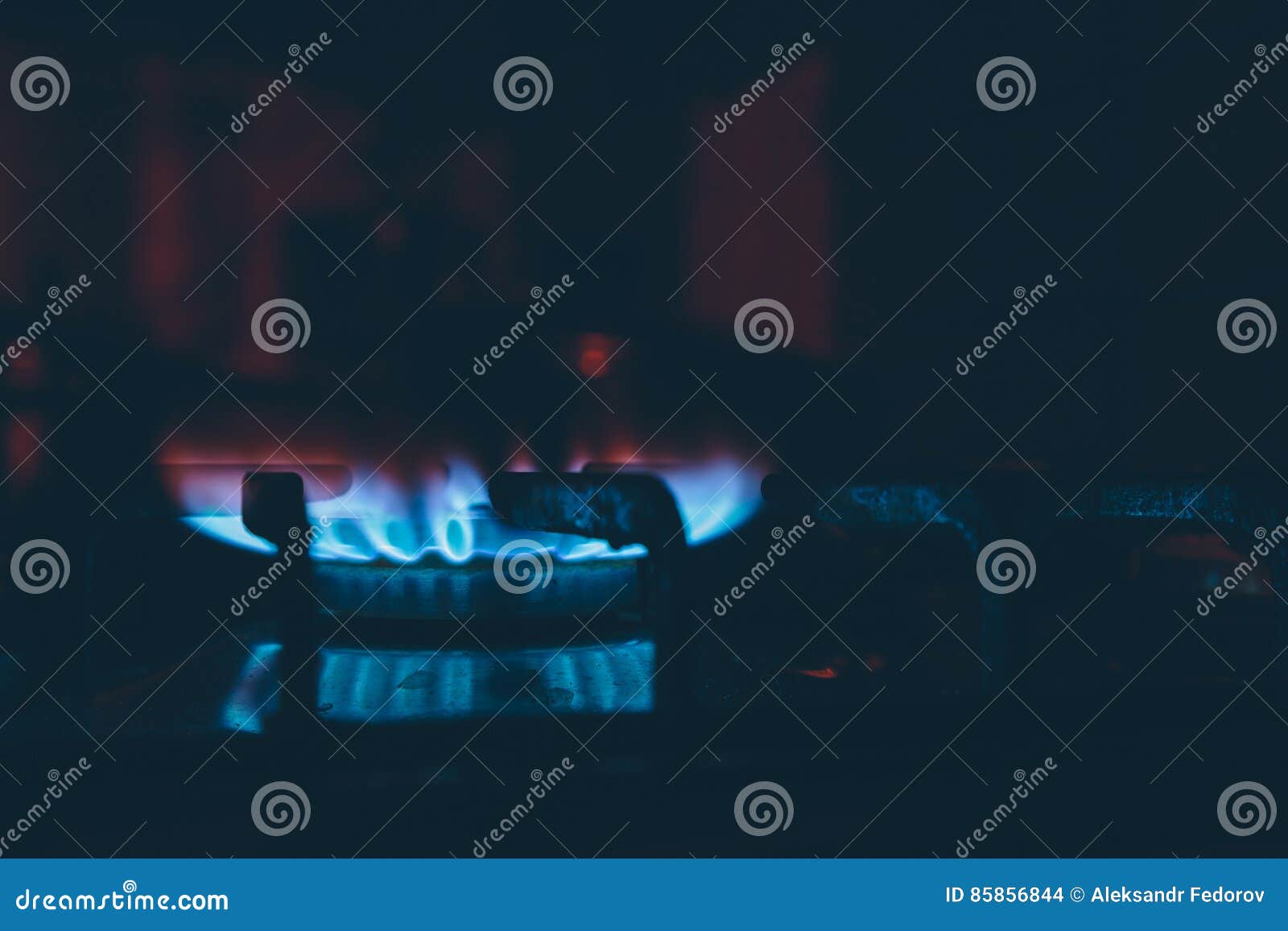 Lit Burner on the Gas Stove in the Dark Stock Photo Image of burnt