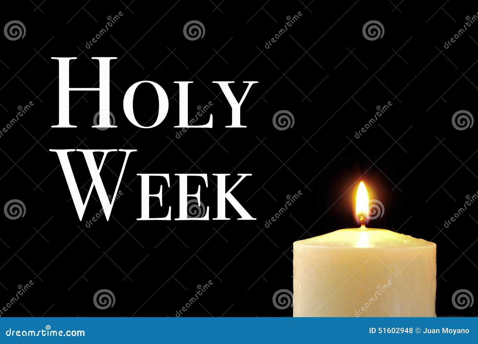 a lit candle and the text holy week