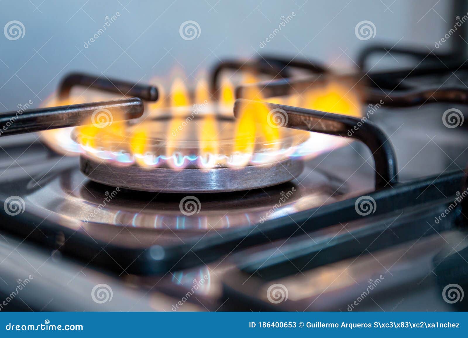 Lit stove in old gas stove stock image. Image of domestic 186400653