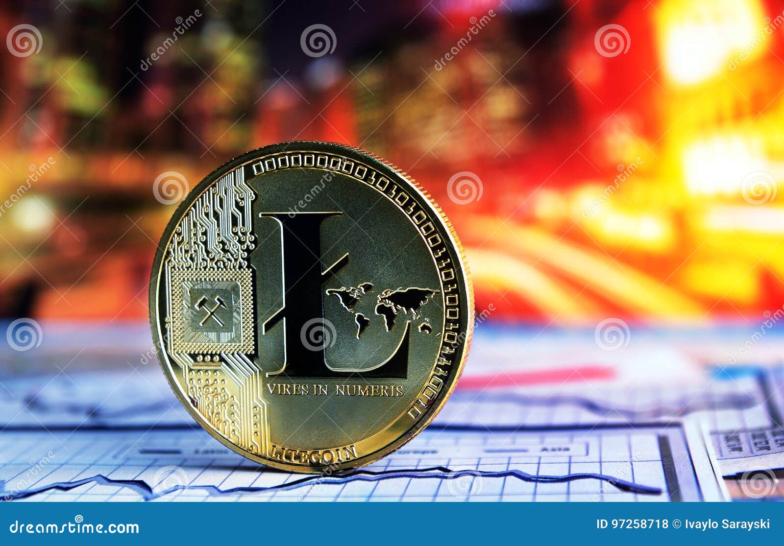 litecoin on colorful background