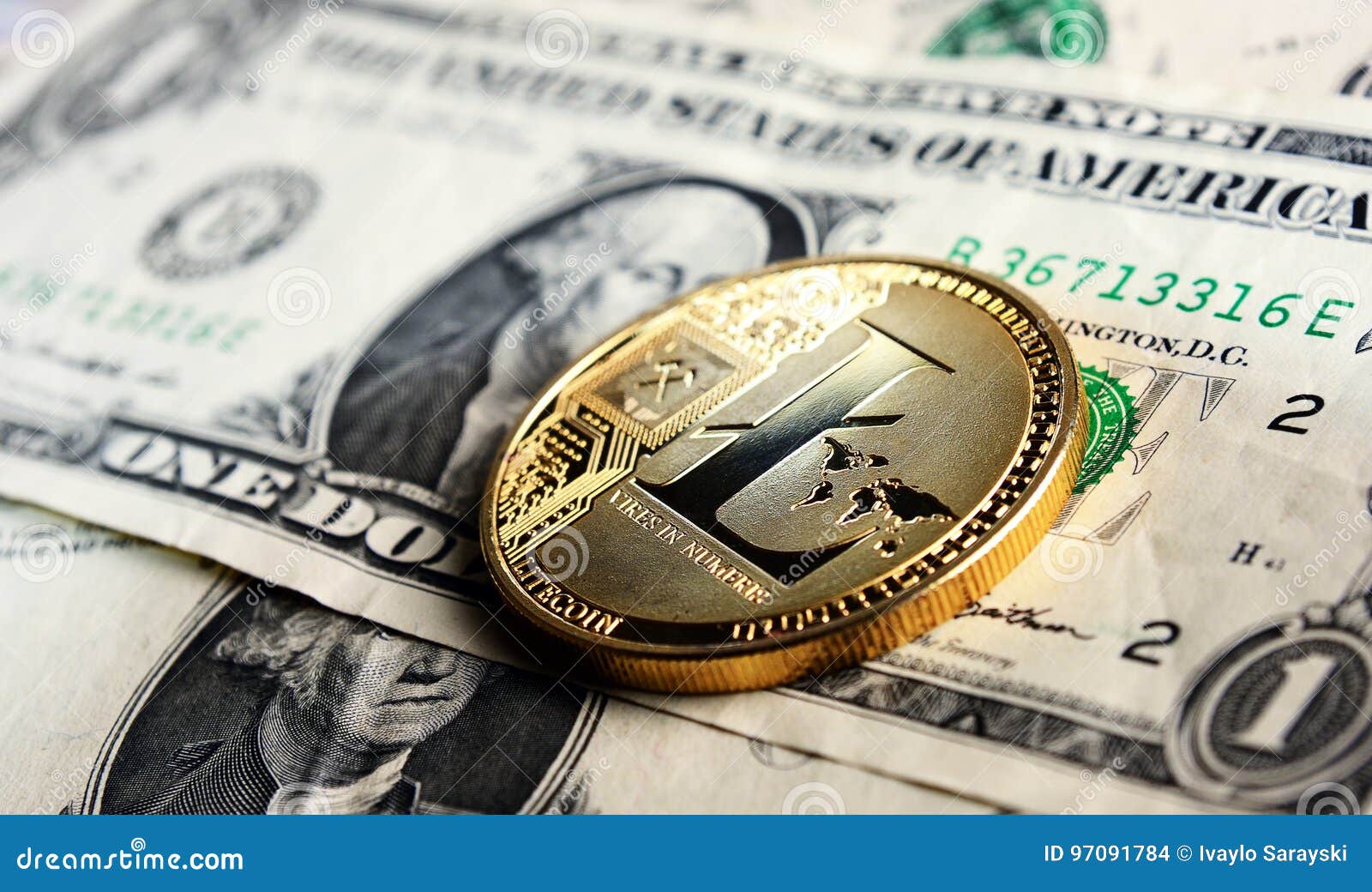 Litecoin un dólar foto de archivo. Imagen de comercio - 97091784