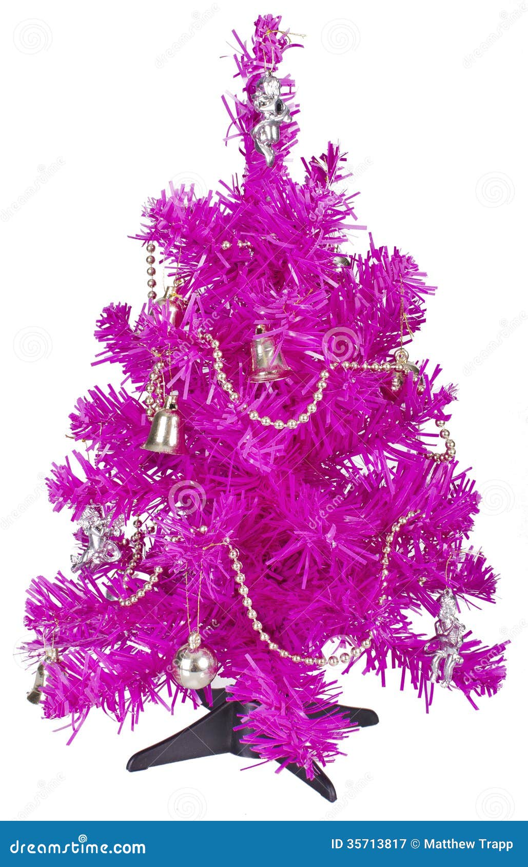 liten rosa julgran Liten Rosa Julgran Med Garneringar Fotografering för Bildbyråer 