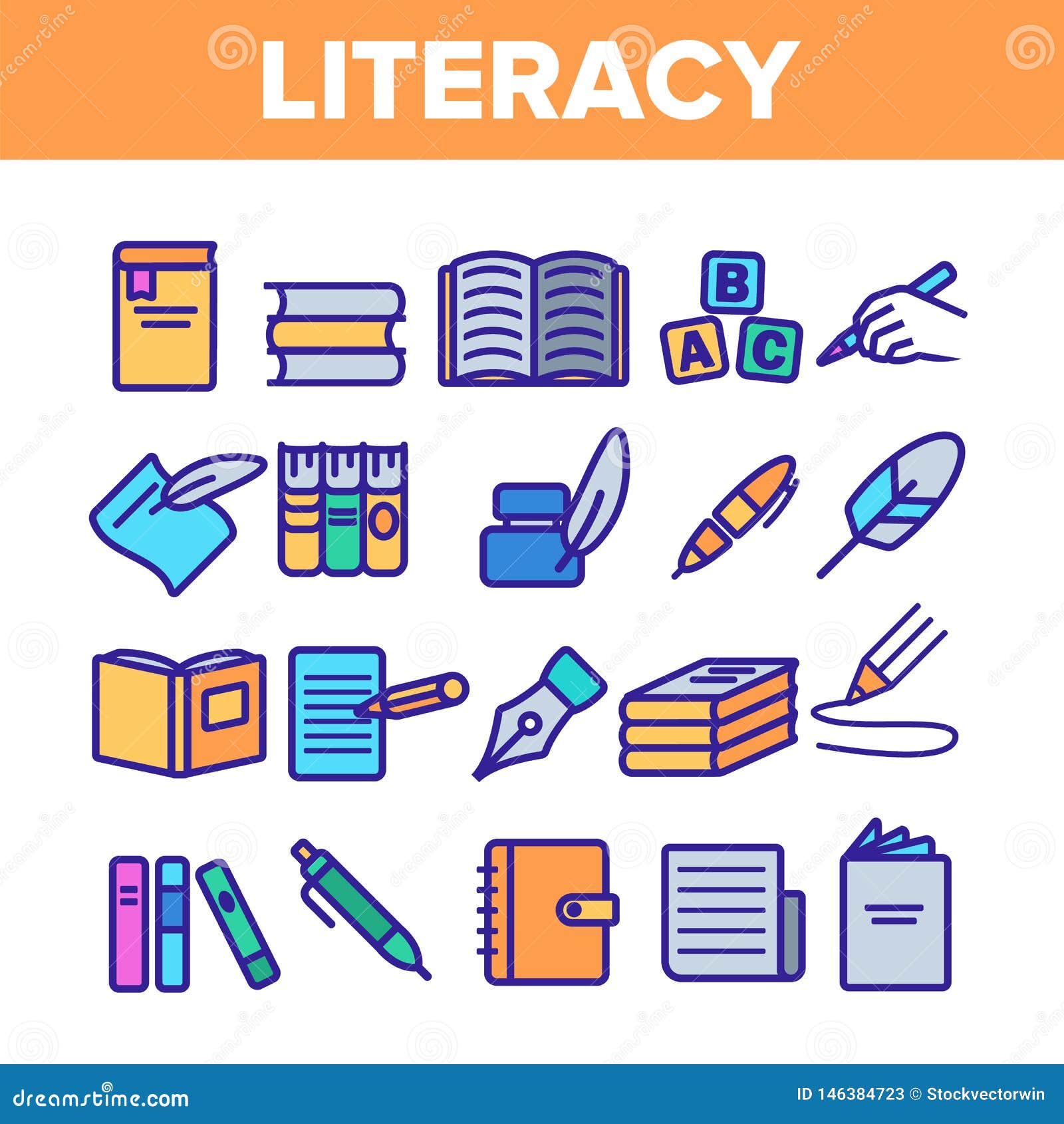 Literacy Linear Vector Thin Icons Set Pictogram Stock Vector literacy-linear-vector-thin-icons-set-pictogram-stock-vector