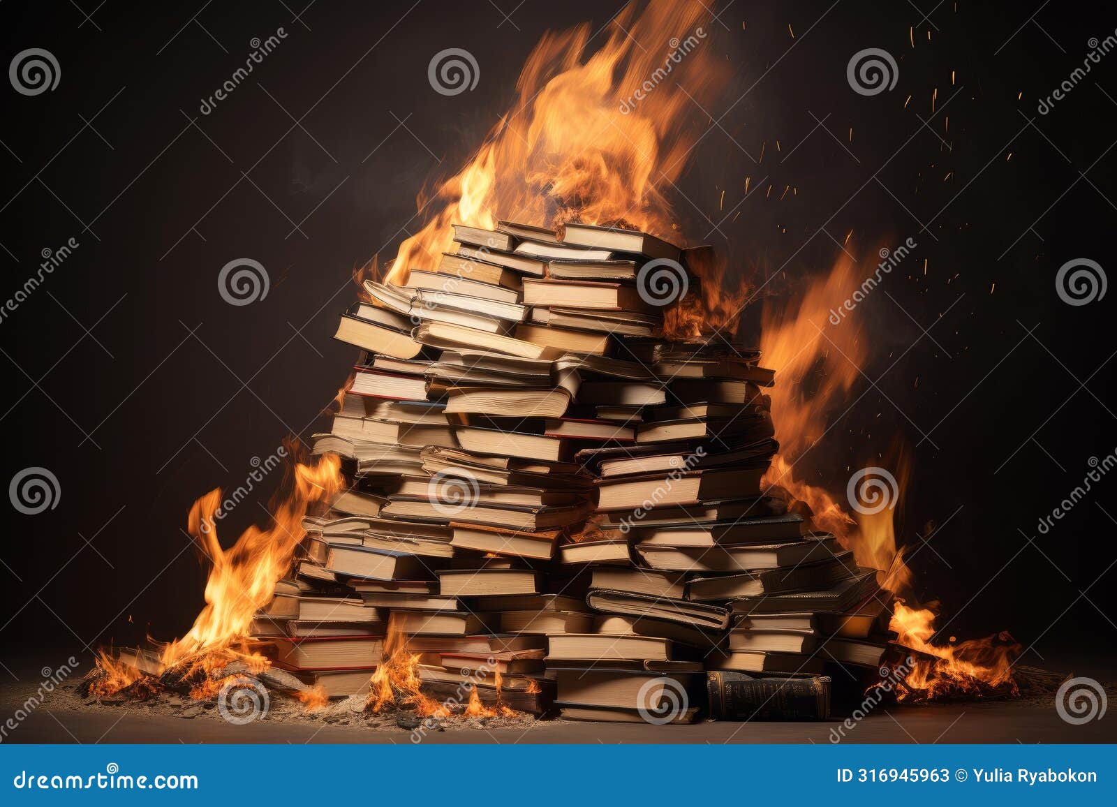 literary stack book fire magic. generate ai