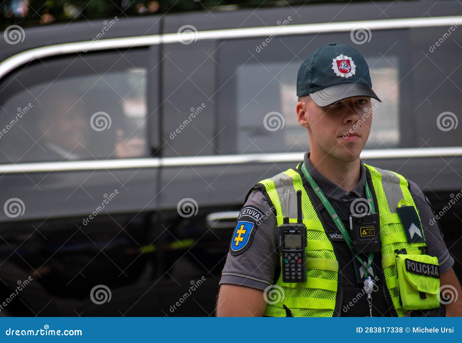 Lithuanian Security Policeman with US President Joe Biden Waiving in ...