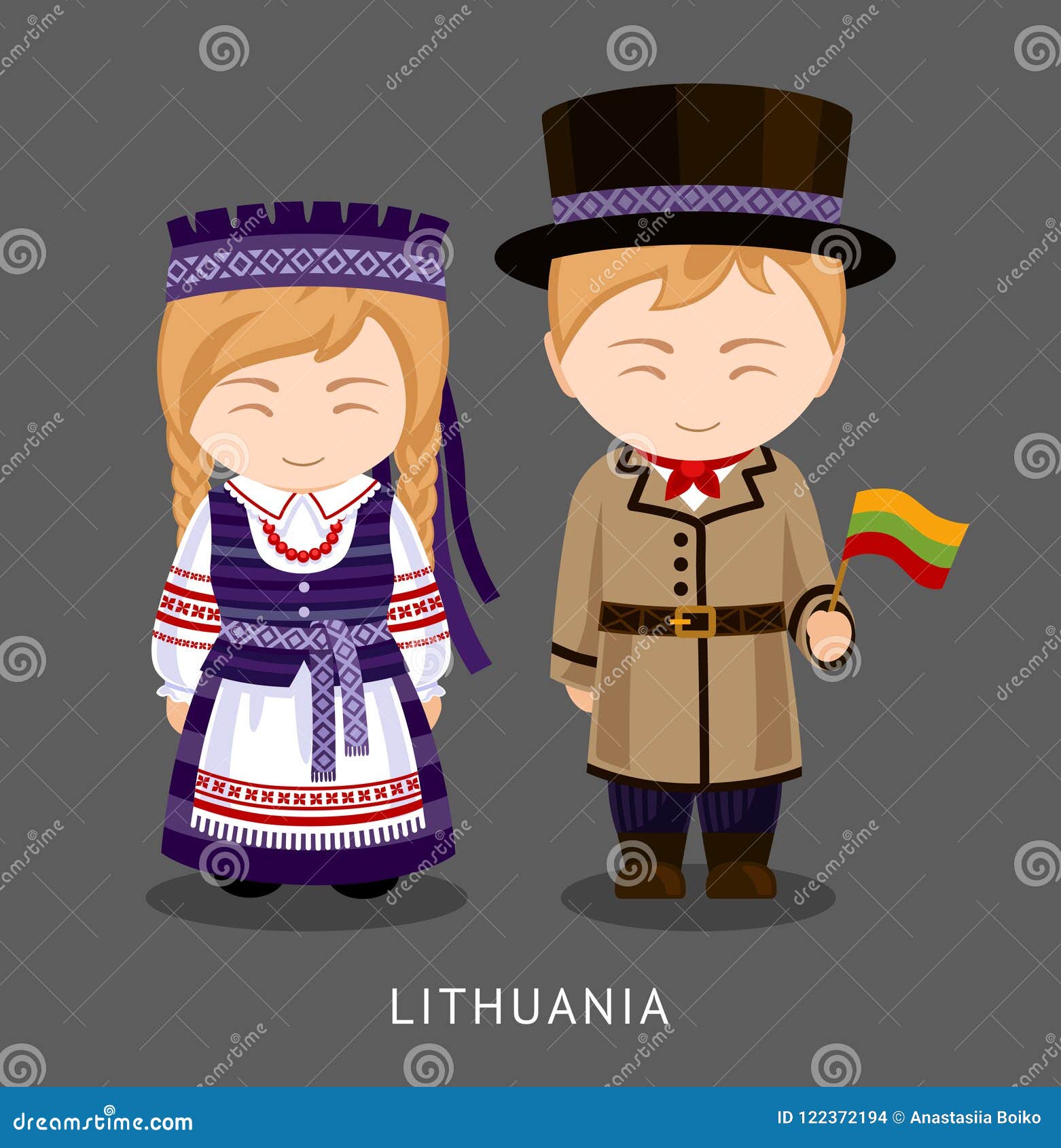 Lithuanians in National Dress with a Flag. Stock Vector - Illustration ...