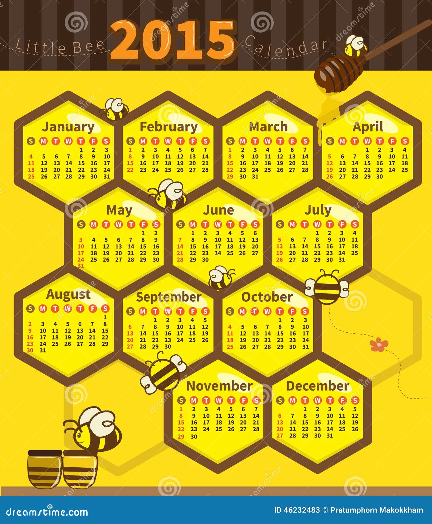 Litle bee calendar 2015 stock vector. Illustration of color 46232483