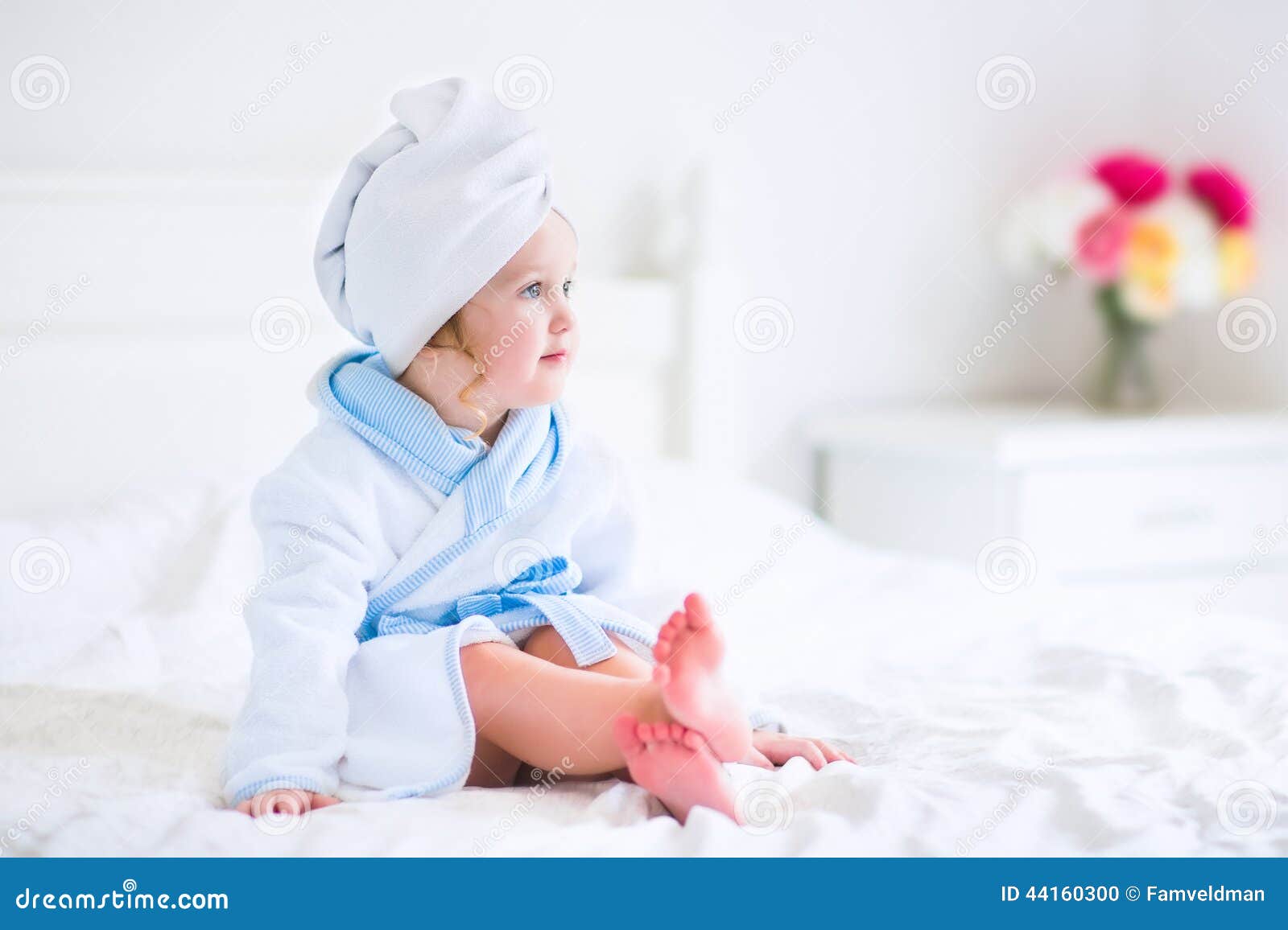 Litlte Girl in a Bathrobe and Towel Stock Photo - Image of hygiene ...