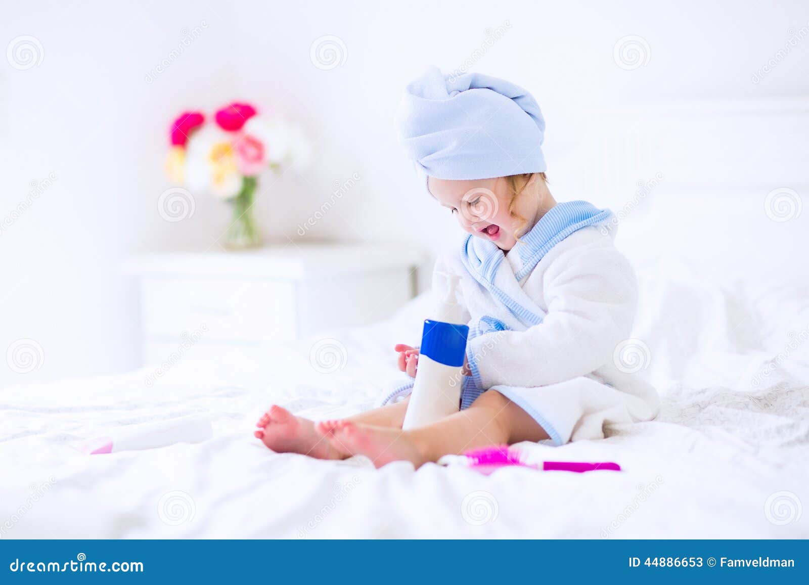 Litlte Girl in a Bathrobe and Towel Stock Image - Image of health ...