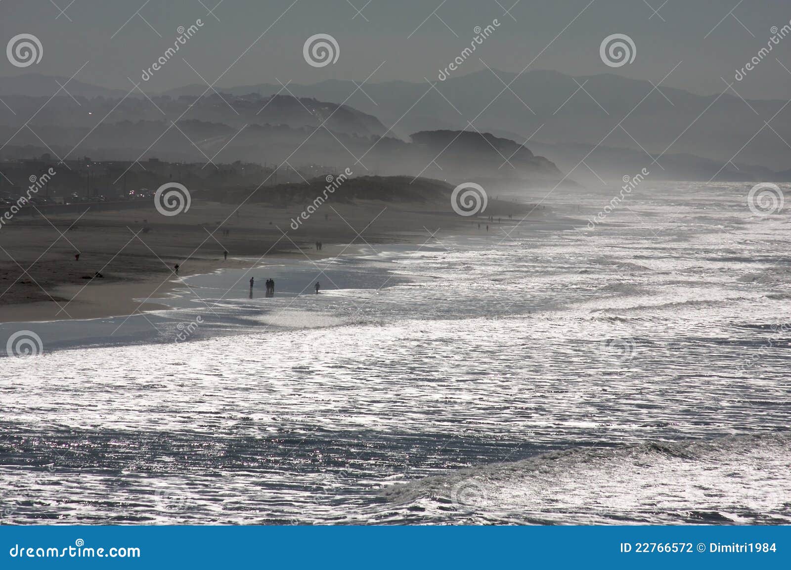 Litorale drammatico della California nella foschia di primo mattino.