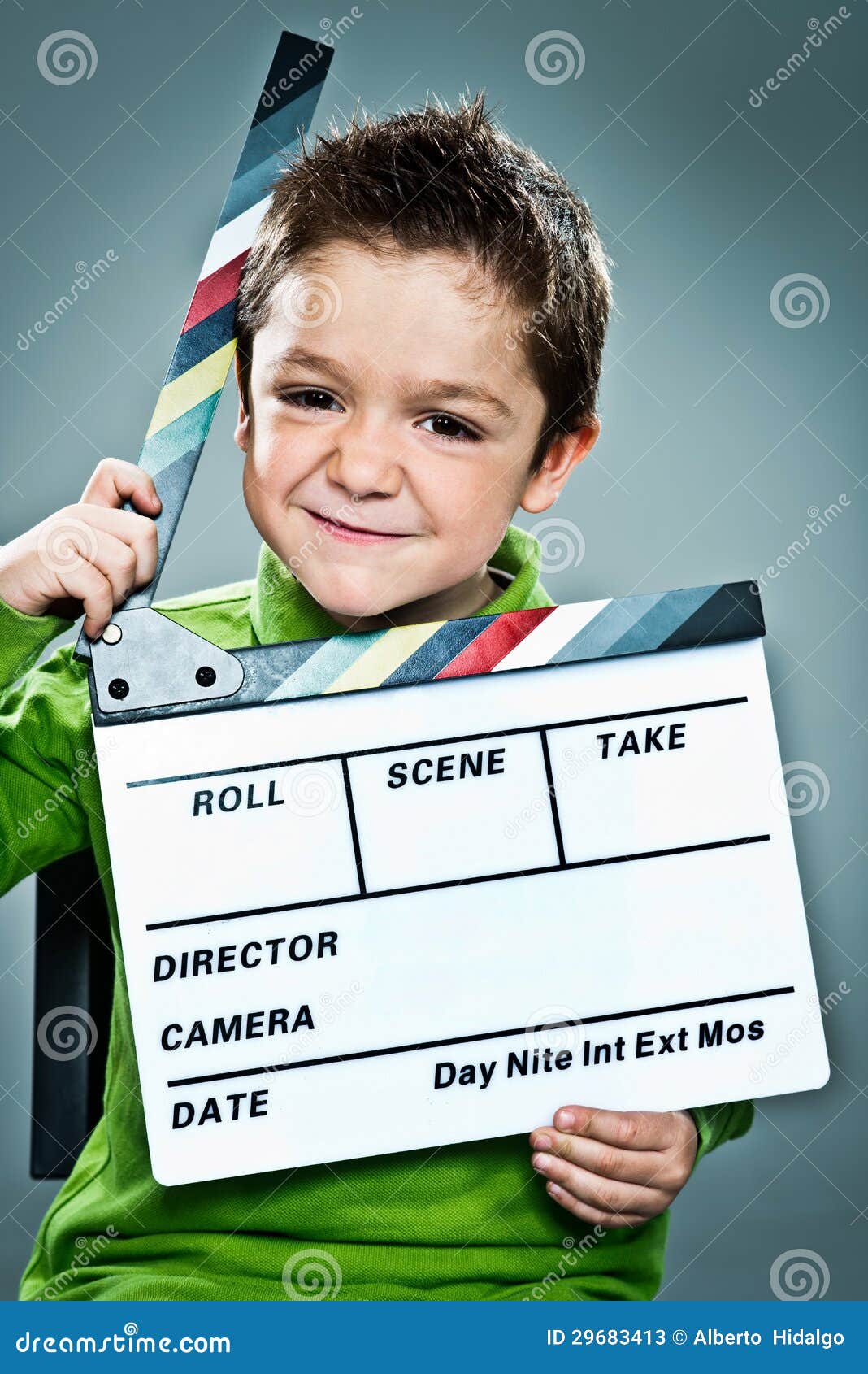 little actor with a slate in his head