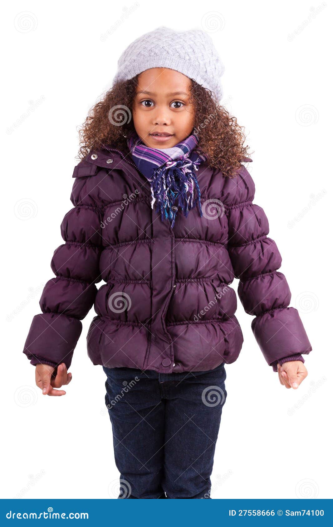 Little African Asian Girl Wearing Winter Clothes Stock Photo