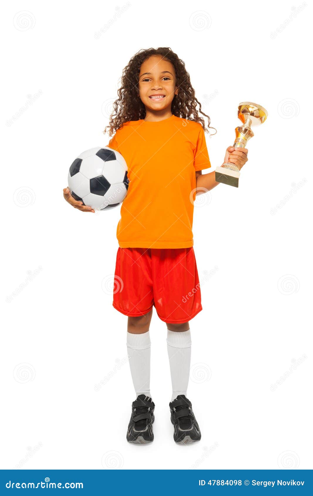 Little African Girl Holding Soccer Ball and Prize Stock Photo - Image ...