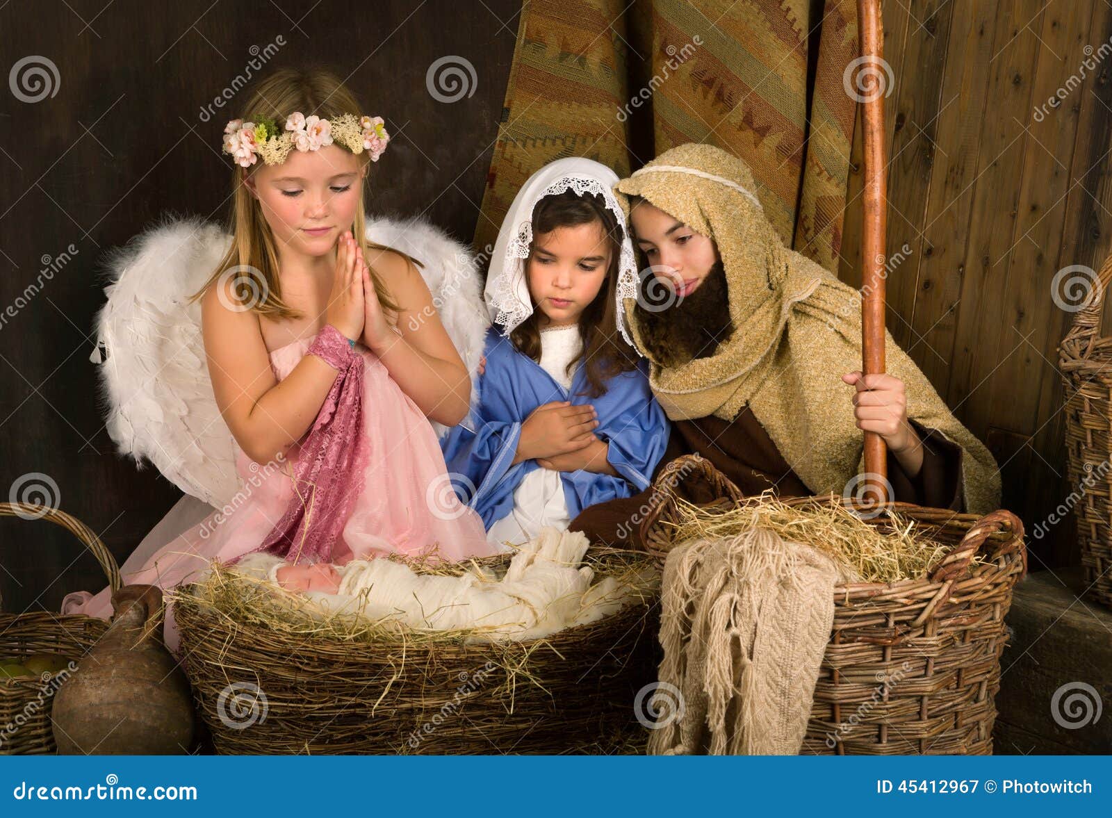 Little Angel in Nativity Scene Stock Image Image of mary, mother
