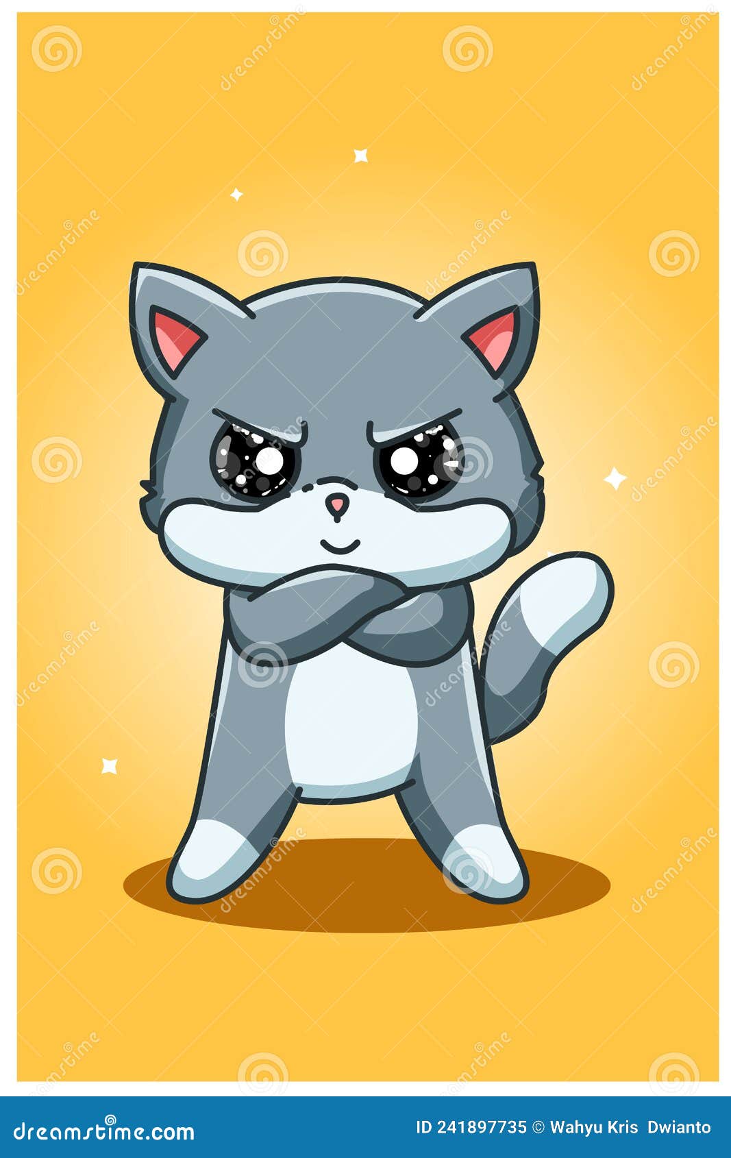 Little Angry and Cute Cat Hand Drawing Stock Vector - Illustration