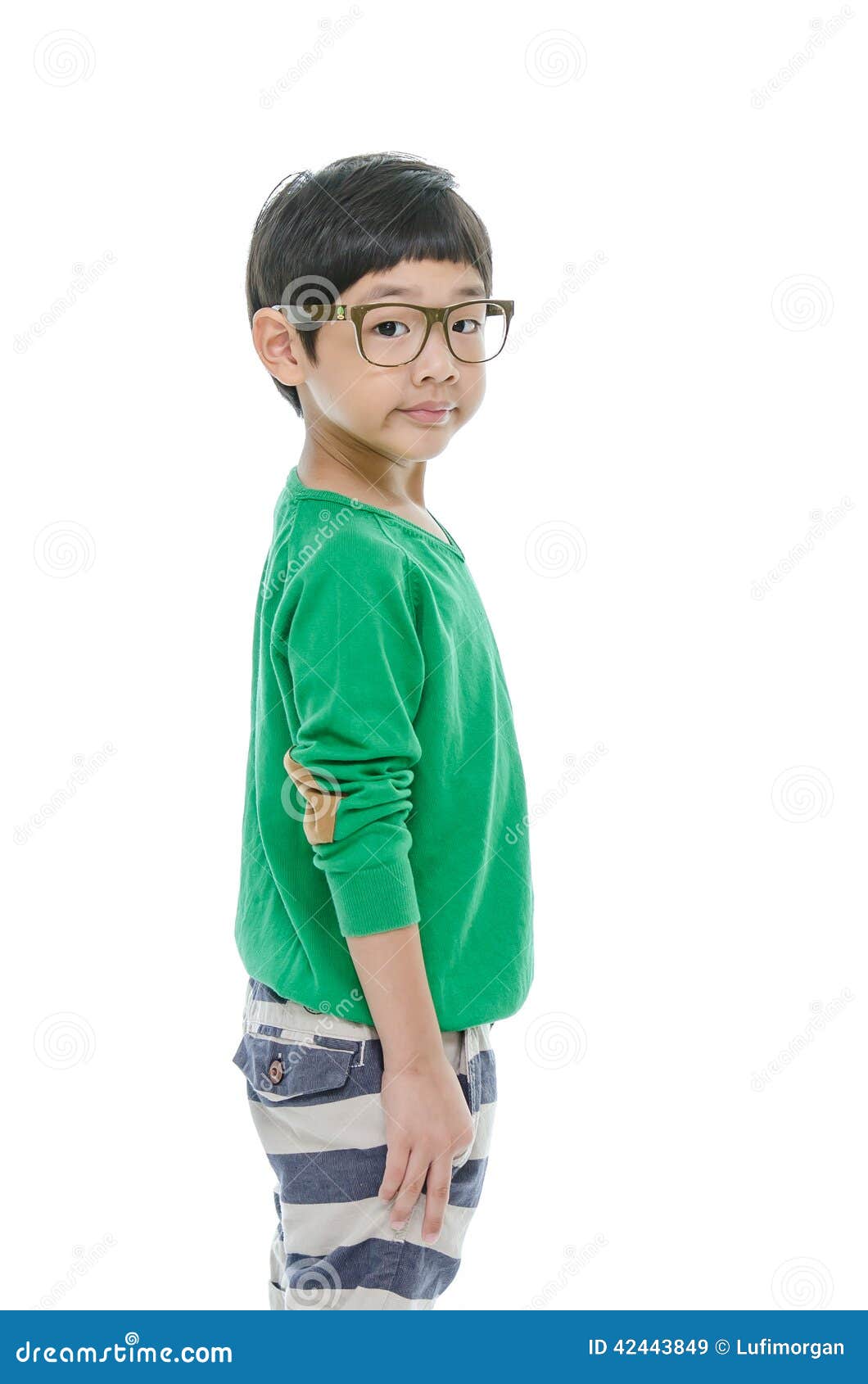Little asian boy is wearing glasses, isolated