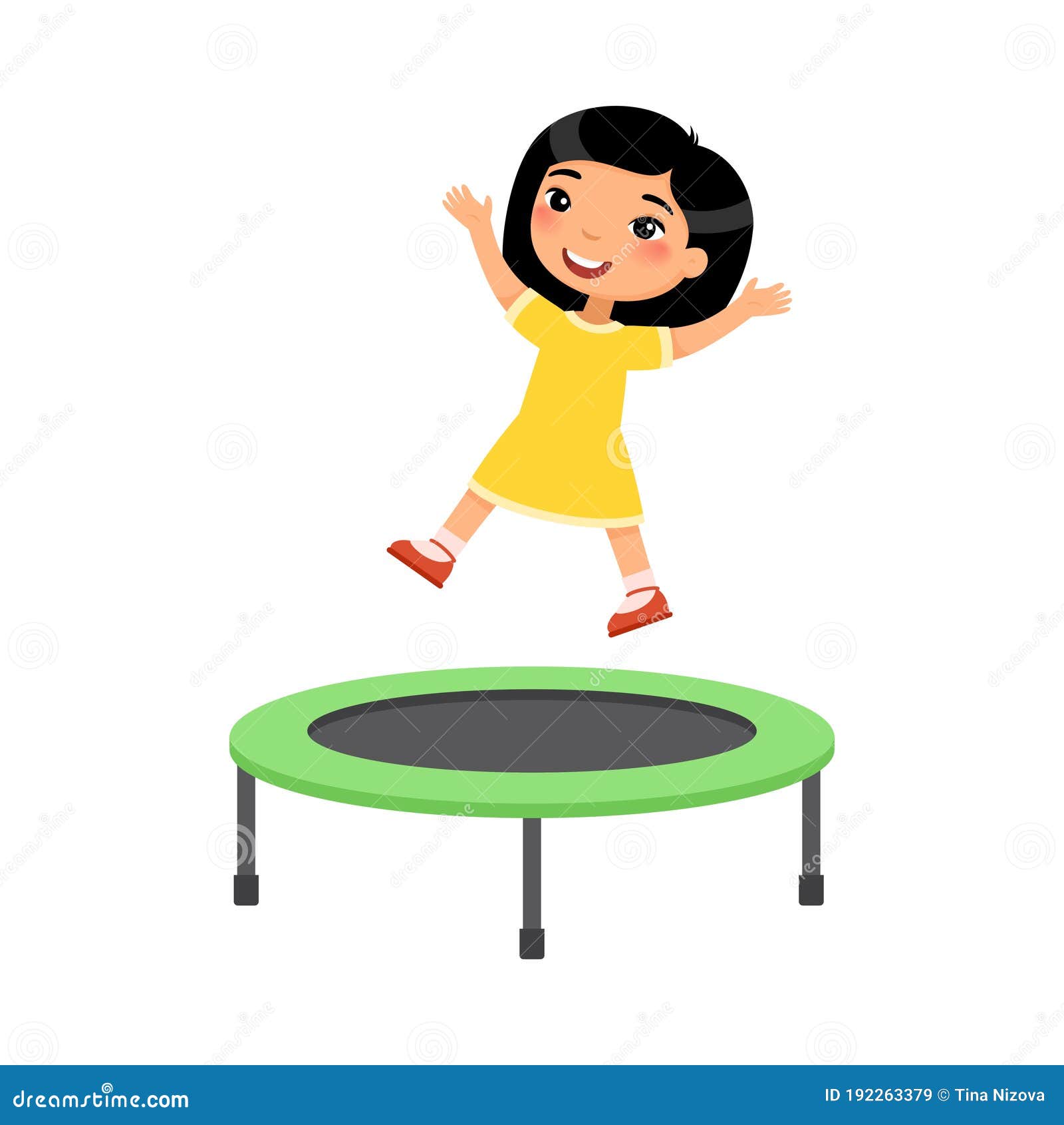 gitaar Leggen zuurgraad Little Asian Girl Jumping on Trampoline Flat Vector Illustration. Happy  Sportive Child Having Fun, Playing Stock Vector - Illustration of hand,  jump: 192263379