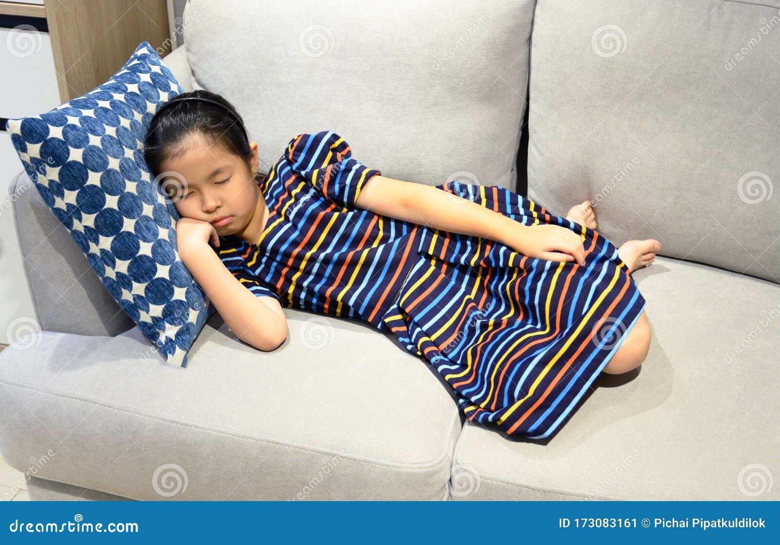 Little Asian Girl Sleeps on a Couch Stock Image - Image of happy ...