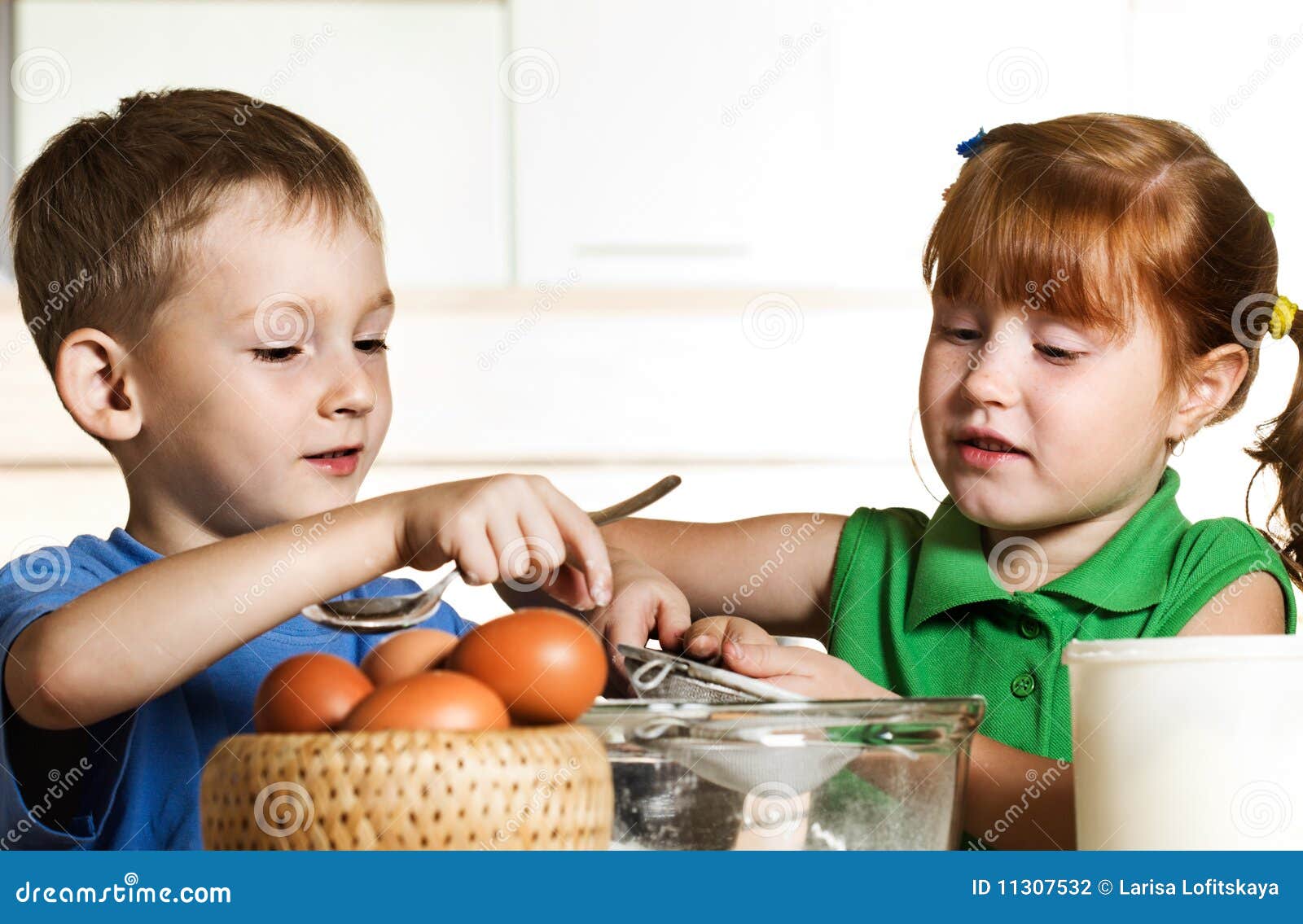 Little Assistants on Kitchen Stock Photo - Image of pastry, brother ...