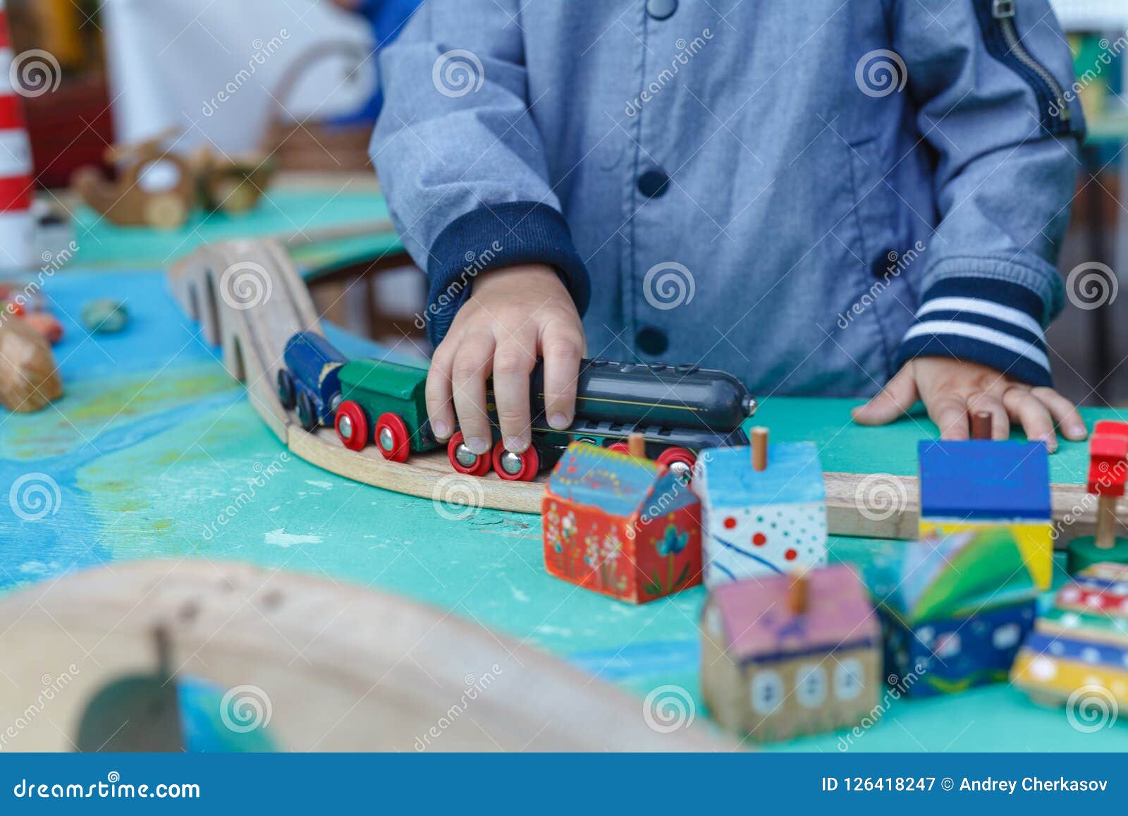 Little Autistic Boy Playing with Toy Outdoor Stock Image Image of