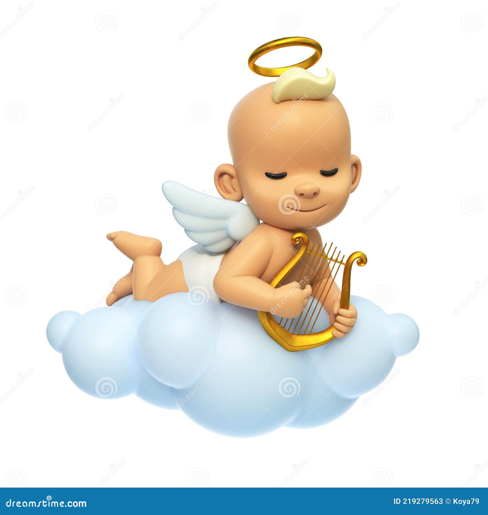 Little Baby Angel Playing Lyre on the Cloud, Cartoon Angel Character with  Wings and Halo in the Sky, 3d Rendering Stock Illustration - Illustration  of little, adorable: 219279563
