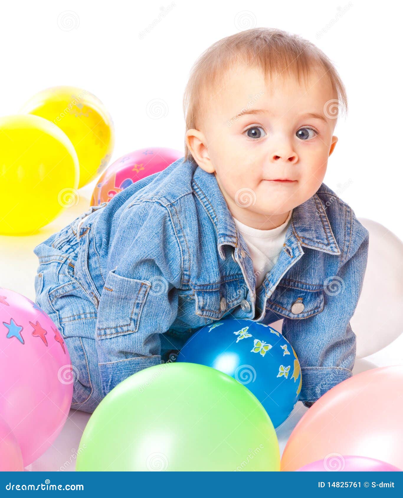 Little baby in balloons stock image. Image of happy, curly - 14825761