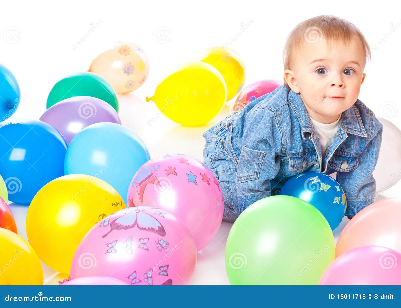 Little baby in balloons stock photo. Image of curly, birthday - 15011718