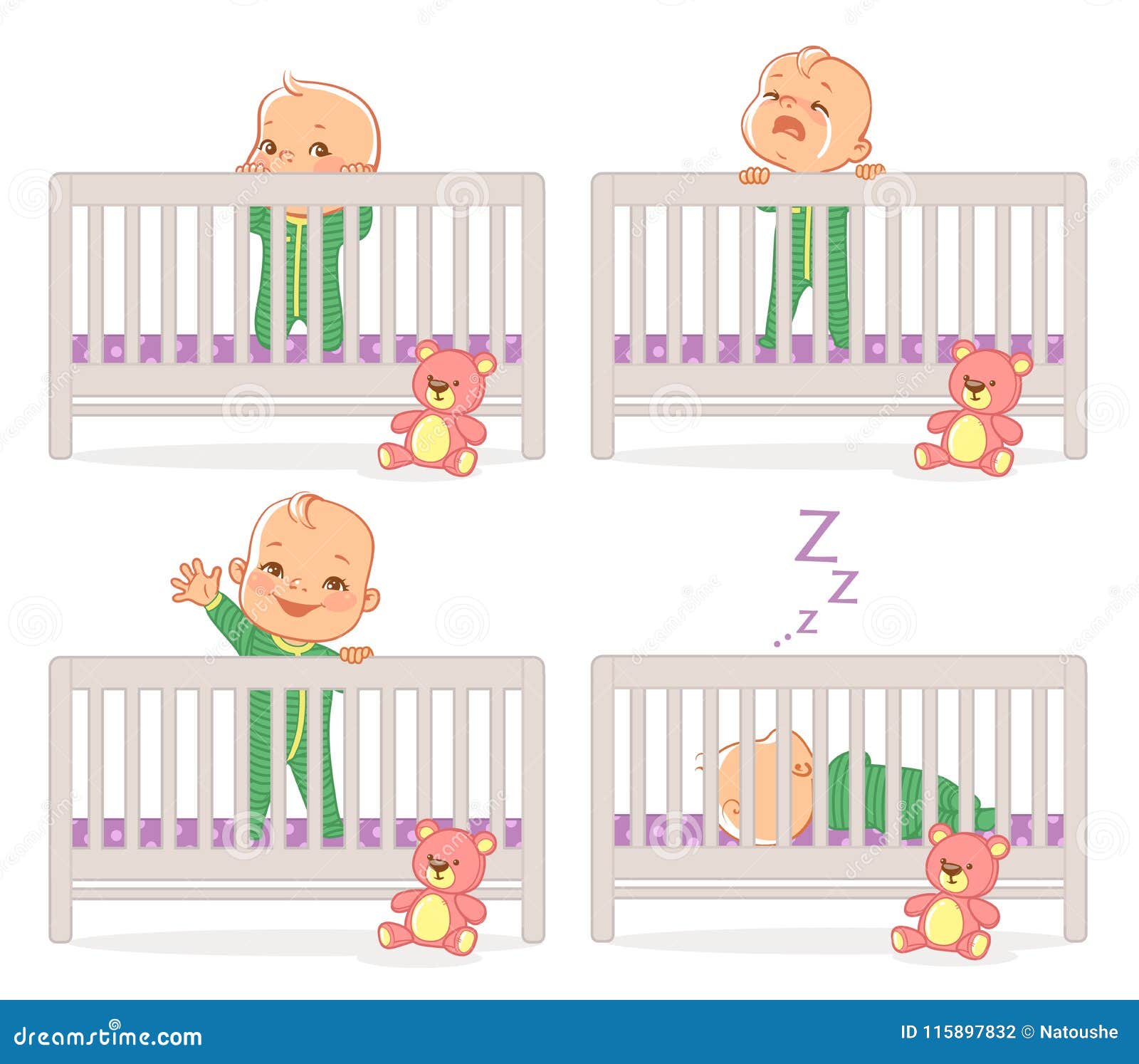 Little baby in crib stock vector. Illustration of evening - 115897832