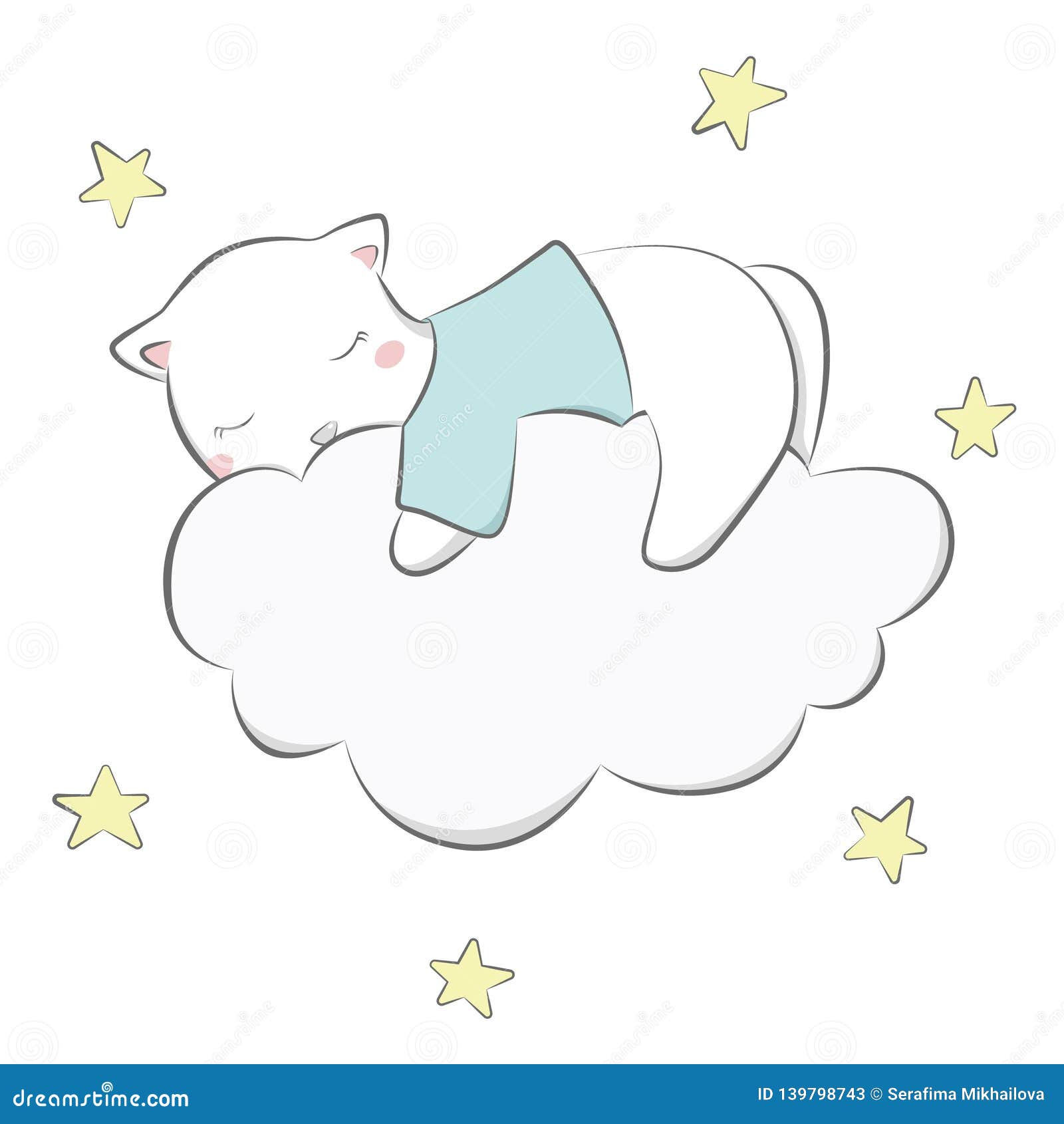 Little Baby Kitten Sleeping on a Cloud Stock Vector - Illustration of ...