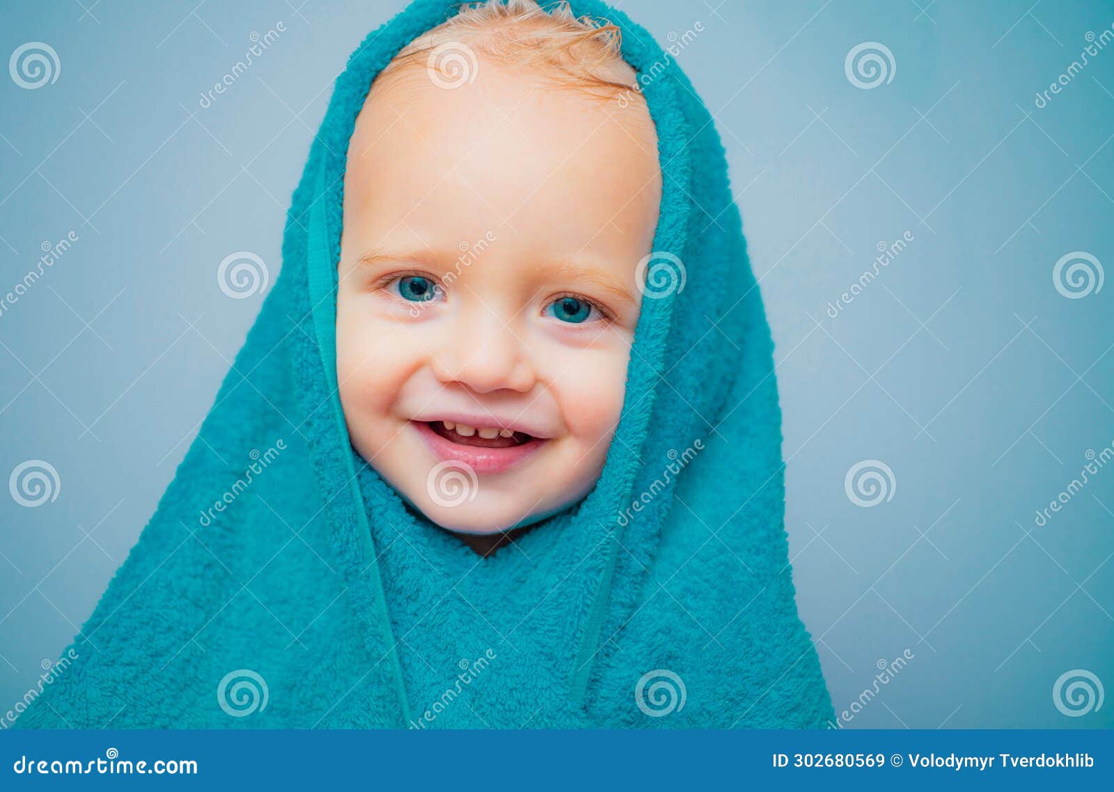 Little Baby Smiling Under A White Towel Small Little Cute Sweet Blonde