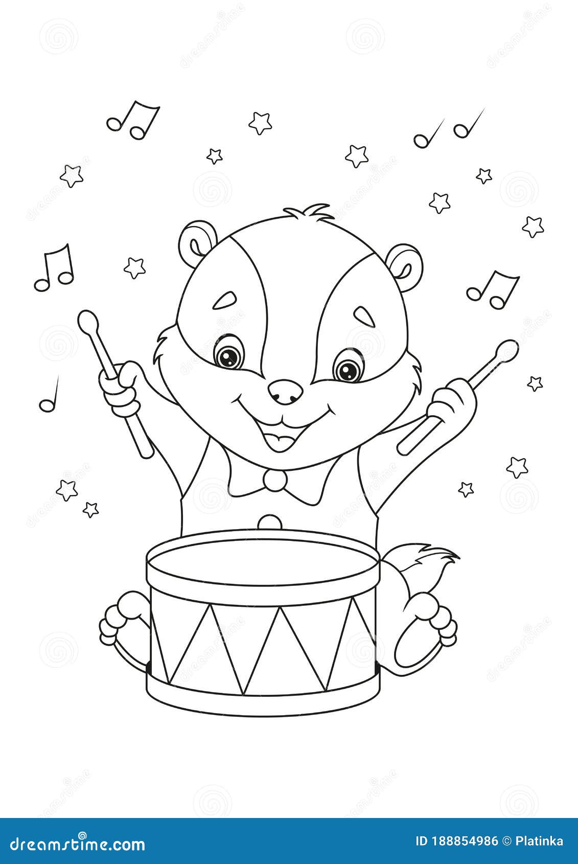 Little Badger Drummer Coloring Page Stock Vector Illustration of