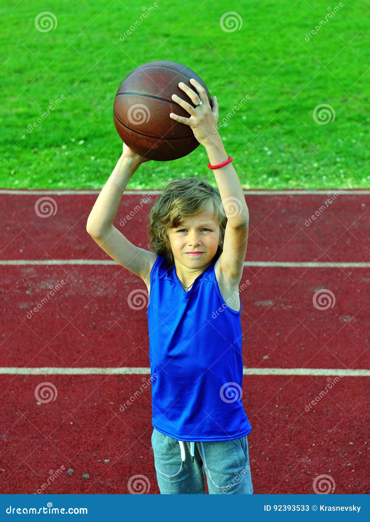 Little Basketball Player Preparing To Throw Ball Stock Image Image of