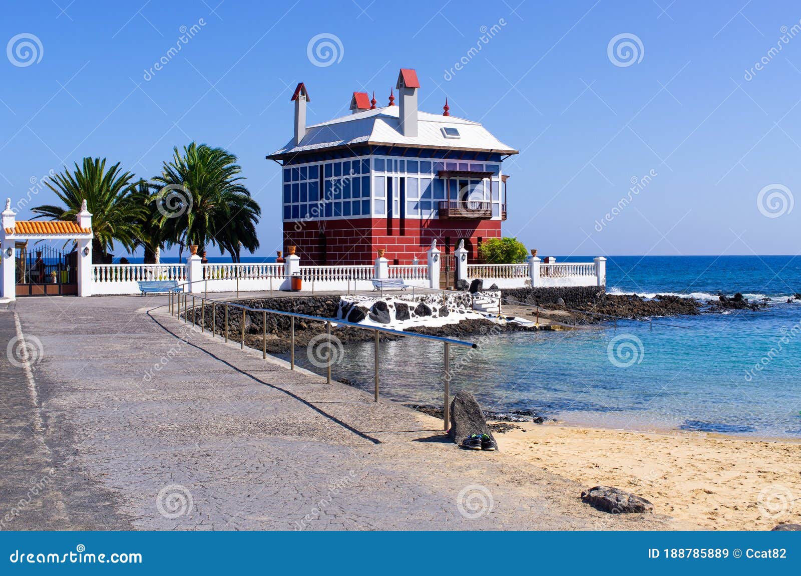 little beach and building in arrieta, lanzarote