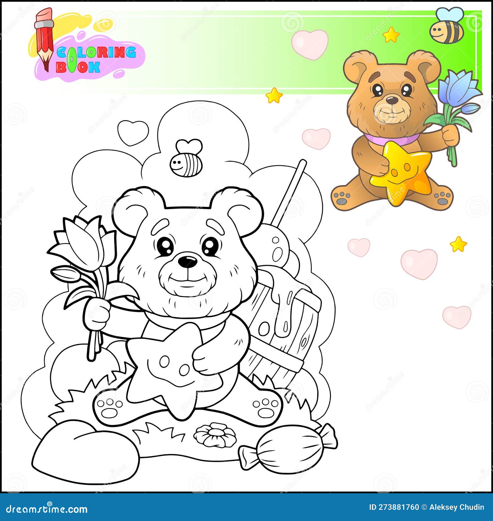Little bear coloring book stock vector. Illustration of cheerful